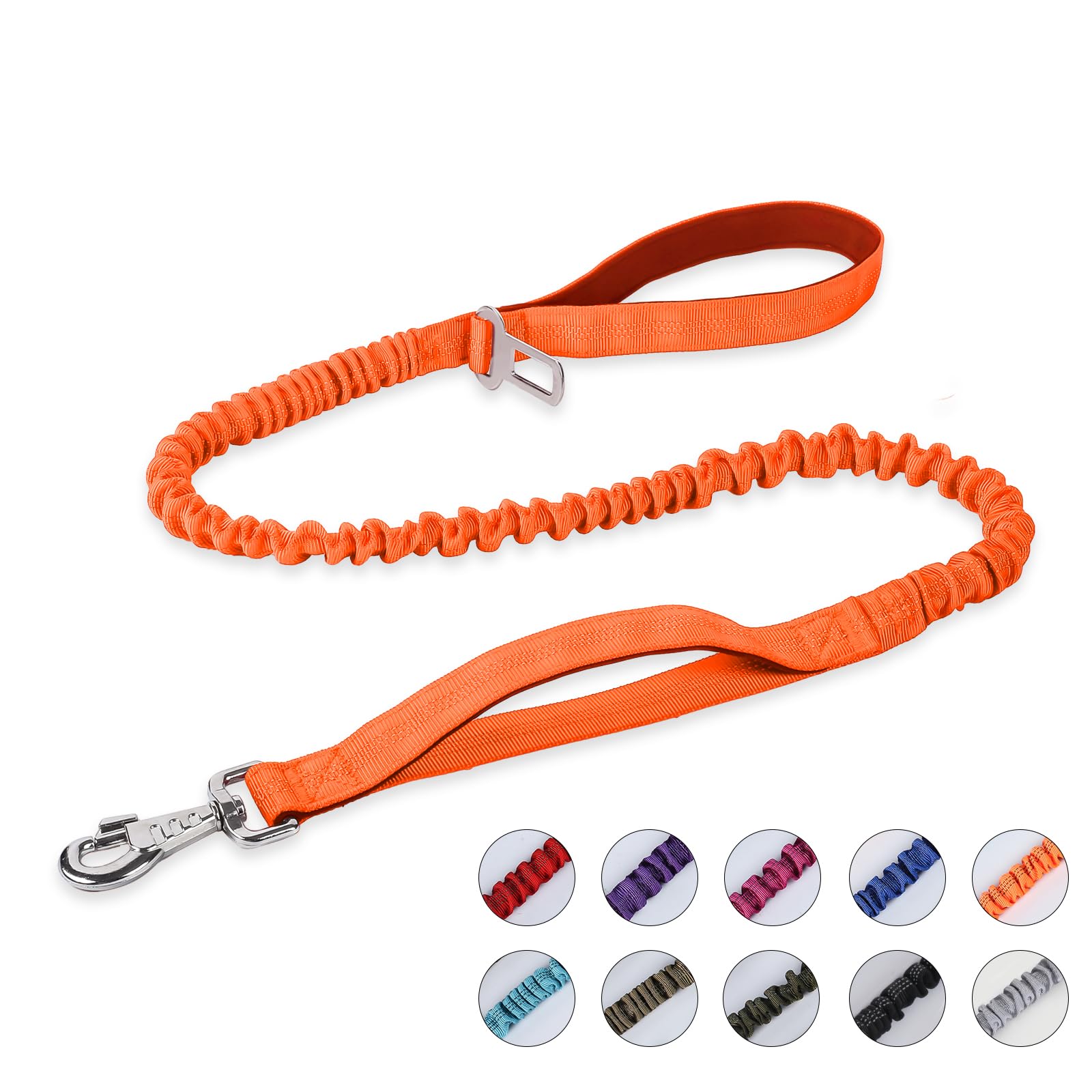 BUMBIN 6Ft Dog Leash - Large Dogs, Bungee Leash with 2 Handles, Heavy Duty, No Pull Shock Absorbing, Orange