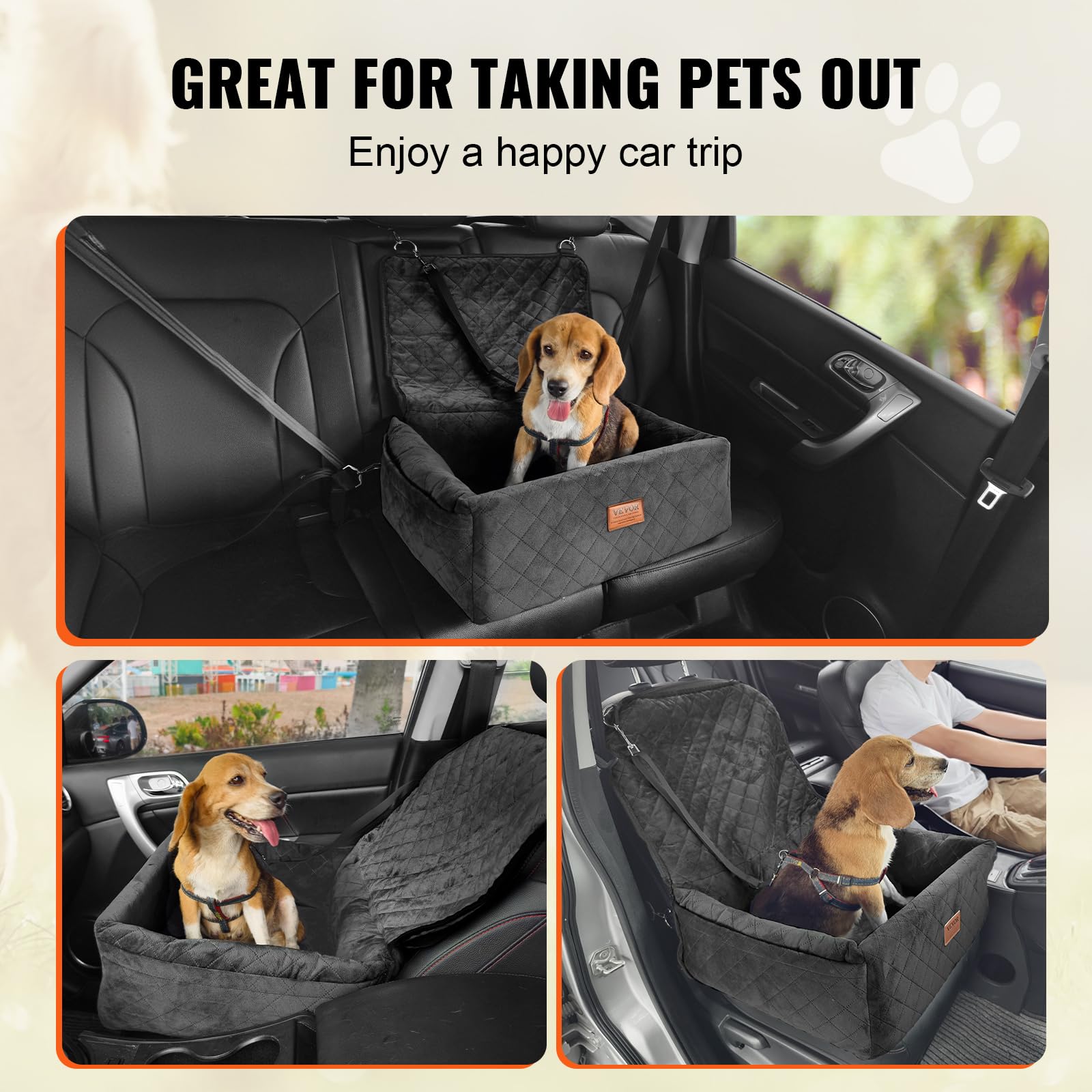 Vevor Dog Booster Car Seat Pet Car Seat For Small Medium Dog Up To 40 Lbs Black