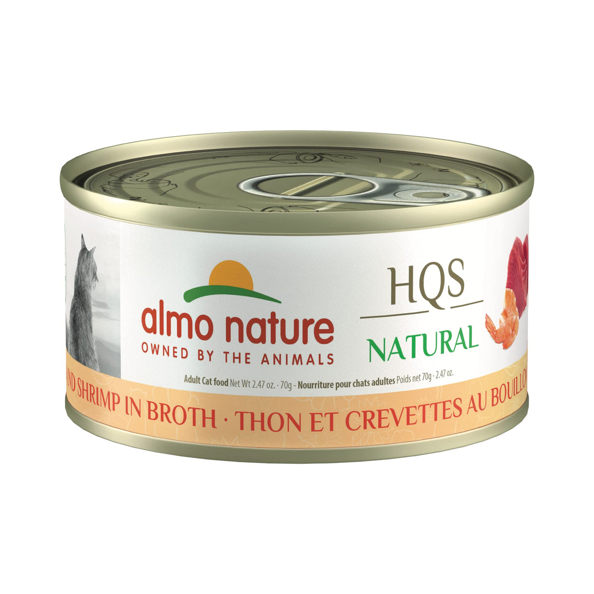 Almo Nature Hqs Natural Tuna With Shrimps, Grain Free, Additive Free, Adult Cat Canned Wet Food, Flaked, 24 X 70G/2.47 Oz