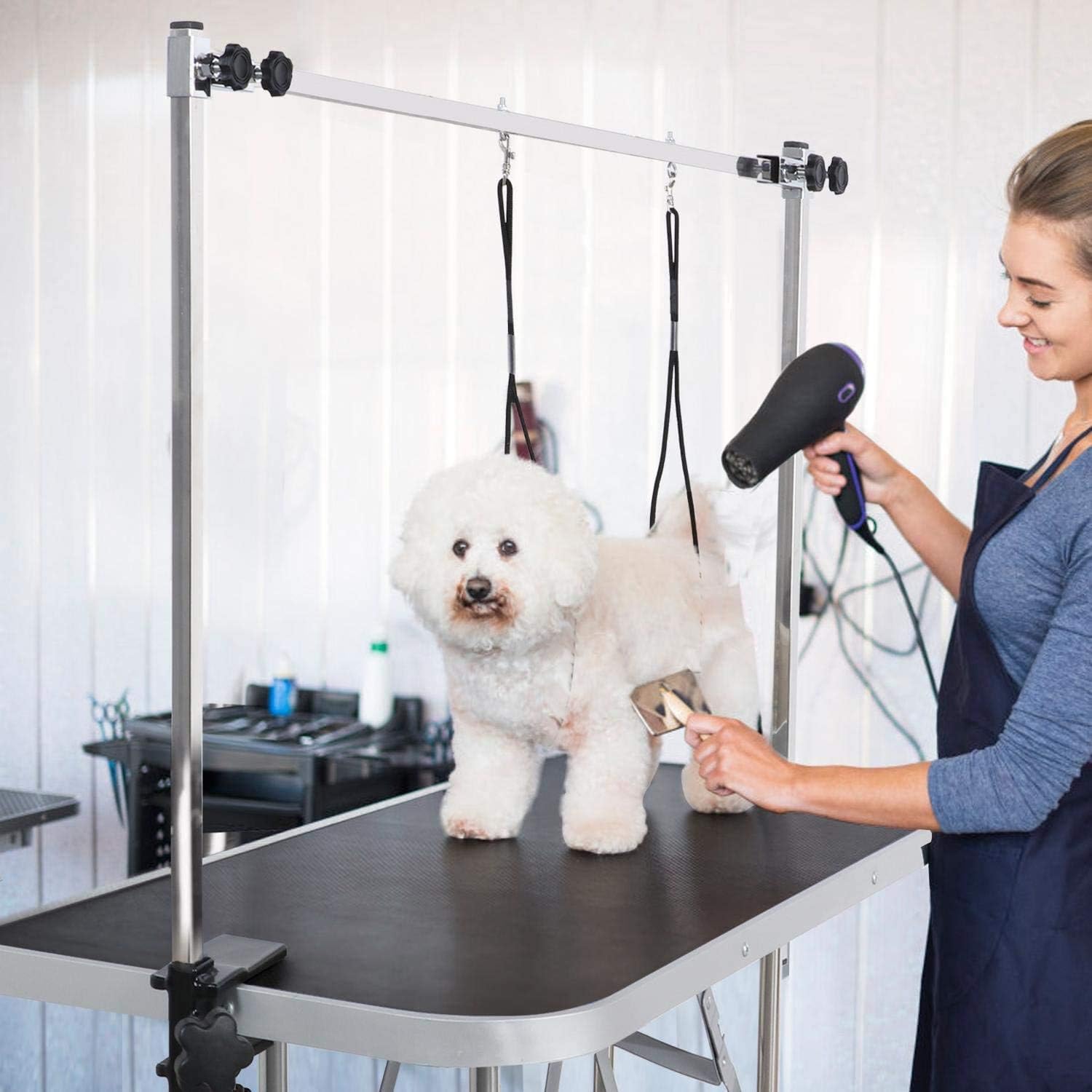 Trodep 36'' Dog Grooming Table Foldable Pet Grooming Tables With Adjustable Arm Noose Storage Mesh Tray Maximum Capacity Up To 3