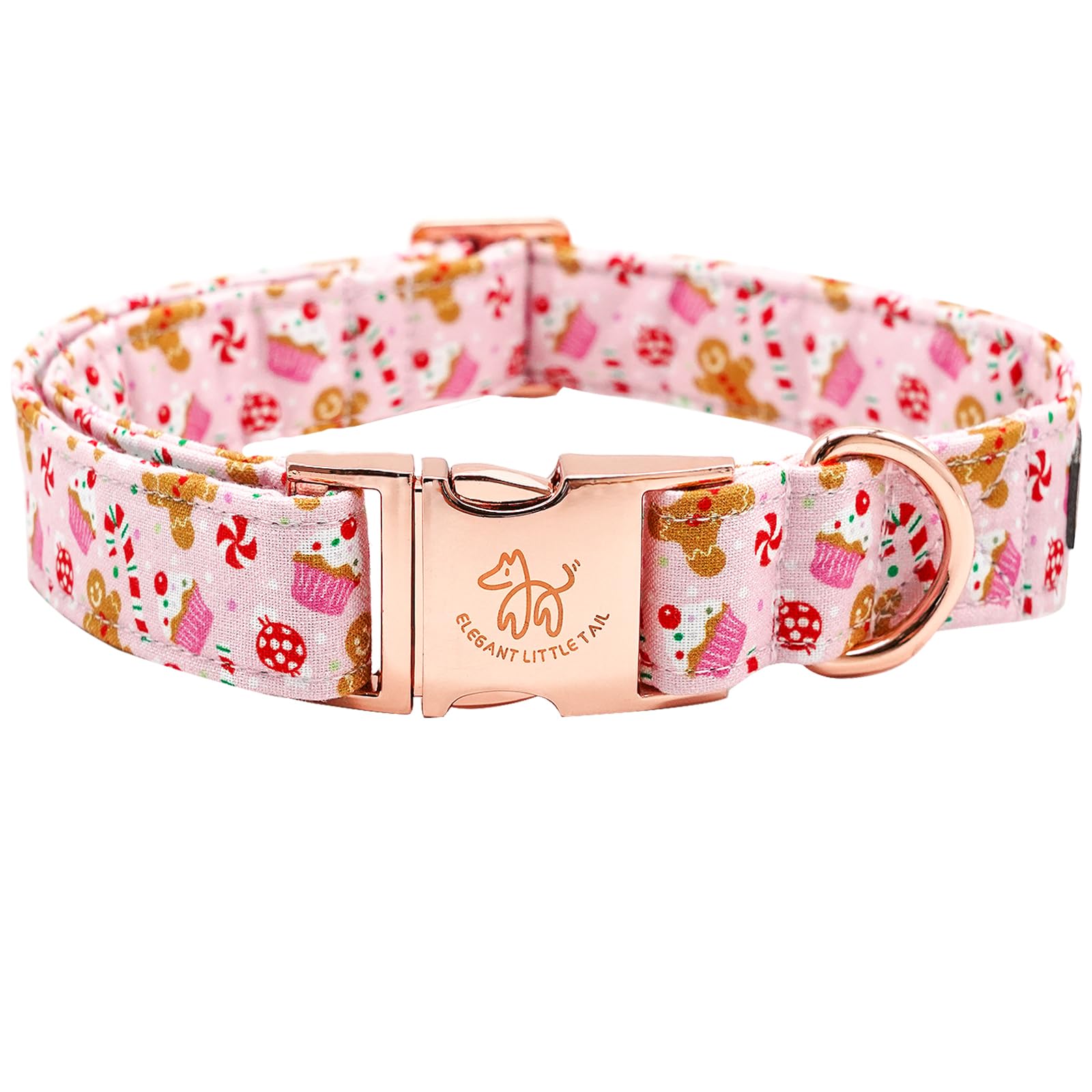 Elegant Little Tail Dog Collar, Christmas Pink Gingerbread Man Print Pet Collar Cute Dog Collars Male Or Female Pet Gift Adjusta