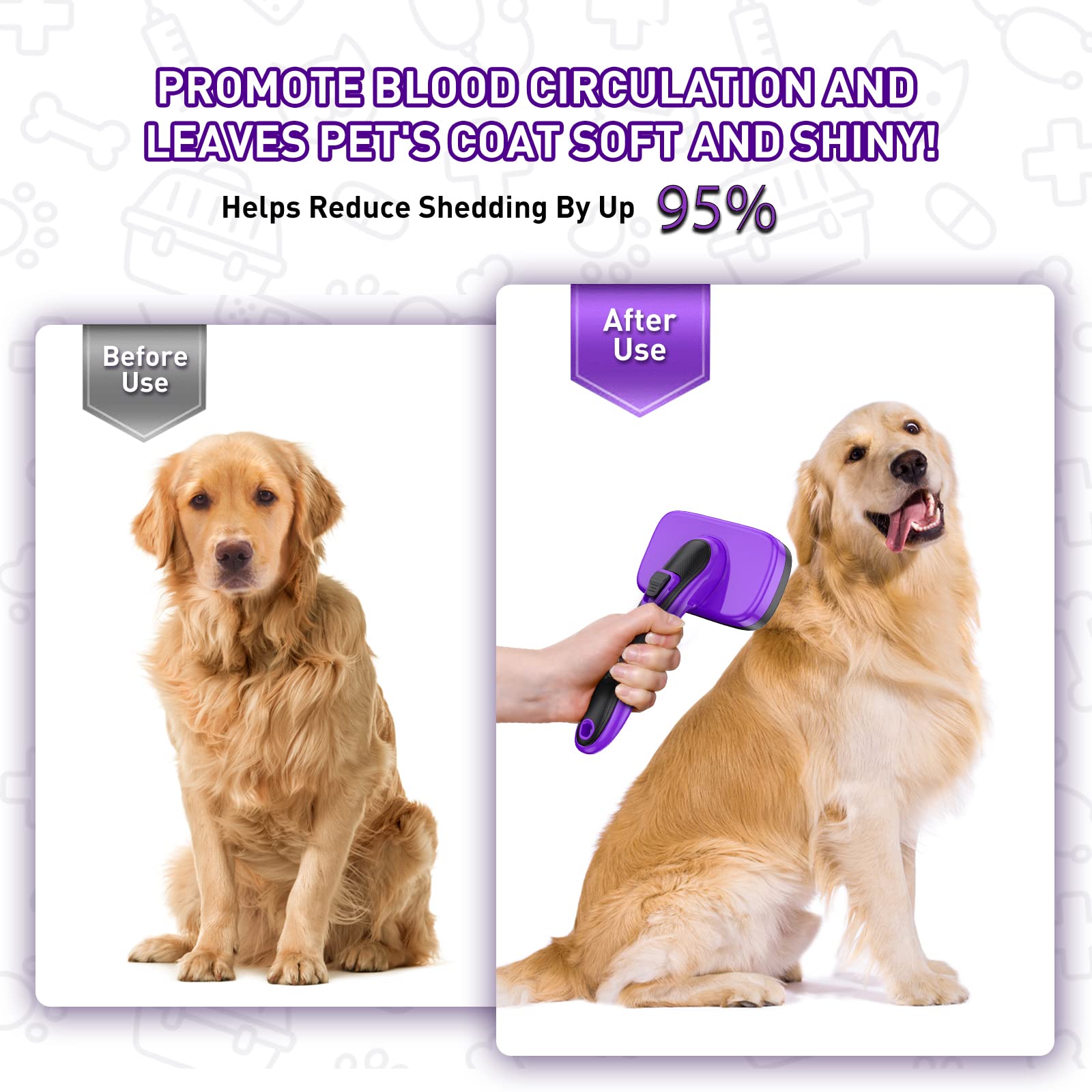 Dogs Cats Self Cleaning Slicker Brush For Shedding And Grooming Any Breed Of Pets, Pain Free Remove Loose Undercoat Knots Mats Tangled Hair For Small Medium Large Animal With Long Short Fur Length