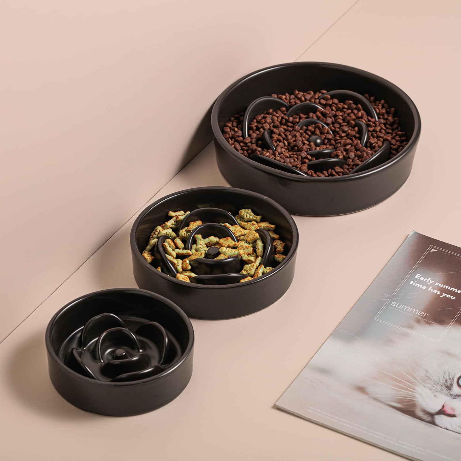 Black Ceramic Dog Bowl Slow Feeder for Medium and Large Breed,1.5 Cup 8.26 in Slow Feeding Bowl,Puzzle Dog Food Bowl for Fast Ea