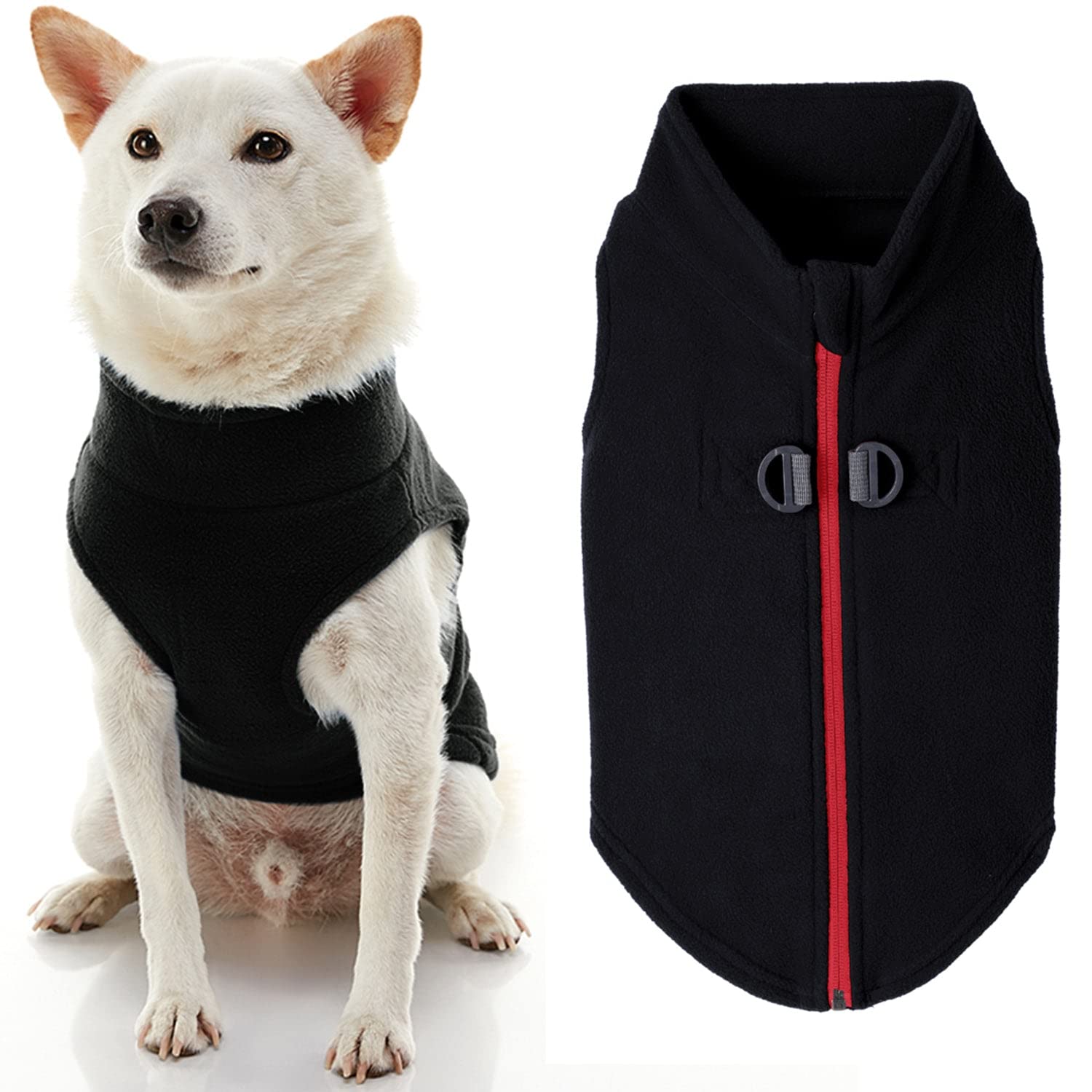 Gooby Zip Up Fleece Dog Sweater - Black, Medium - Warm Pullover Fleece Step-In Dog Jacket With Dual D Ring Leash - Winter Small Dog Sweater - Dog Clothes For Small Dogs Boy And Medium Dogs