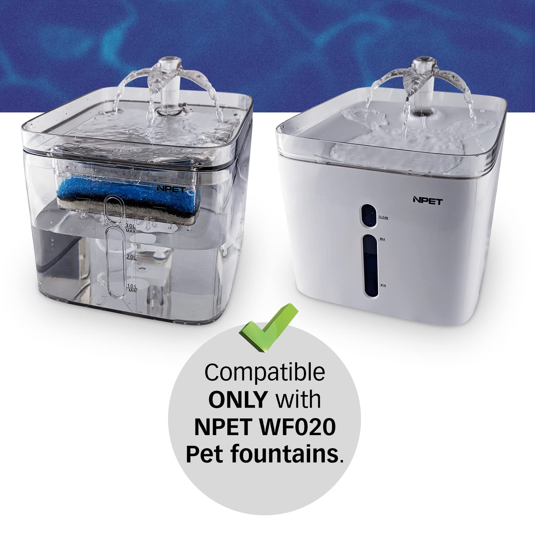 Pet Standard Premium Water Filter Compatible With Npet® Wf020 Water Fountain. Rectangular-Shaped, Washable Pet Fountain Filters With Triple Filtration System, Pack Of 12