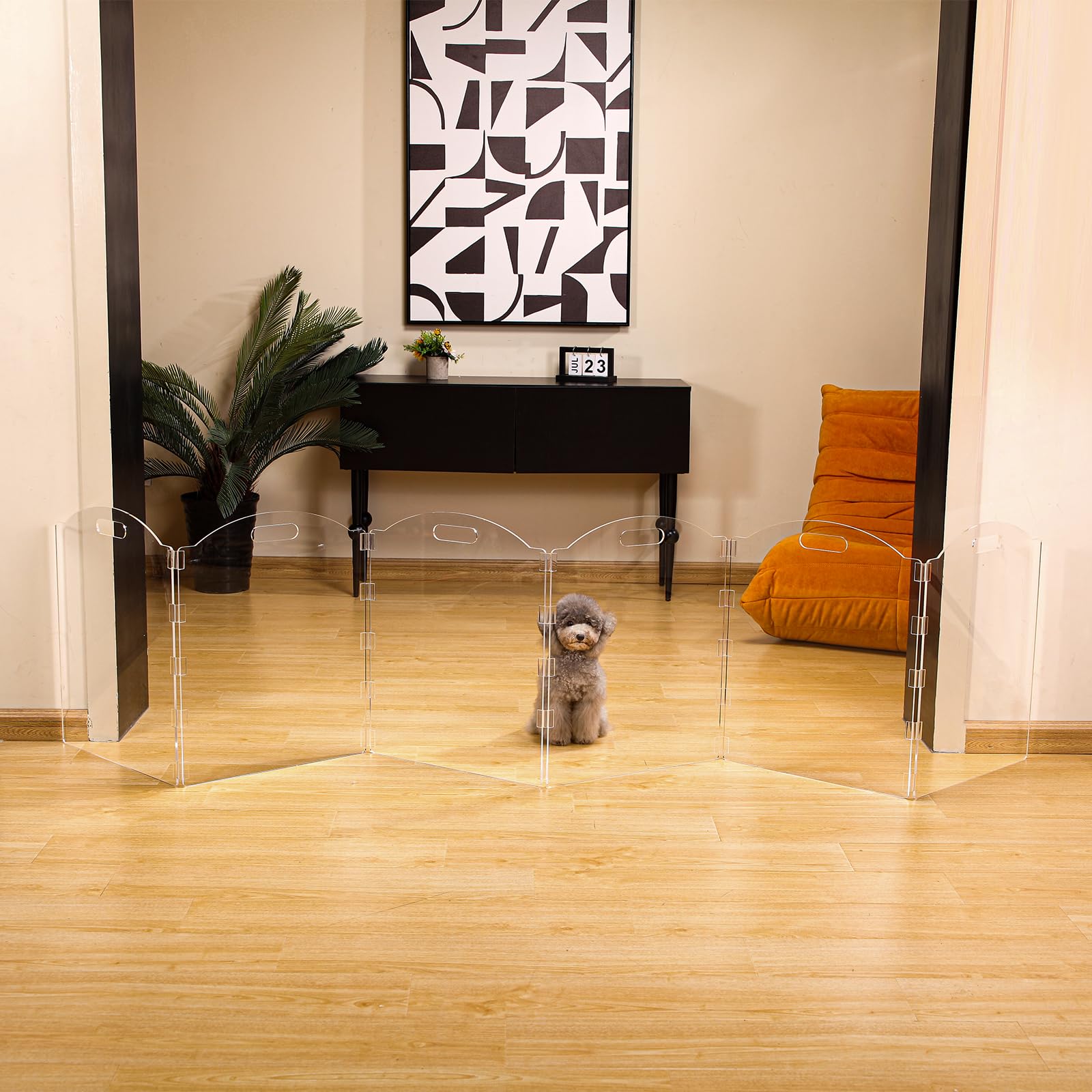 Extra-Wide Clear Acrylic Freestanding Dog Gates for The House - Folding 6-Panel Pet Gates for Doorways, Stairs, and Open Spaces,