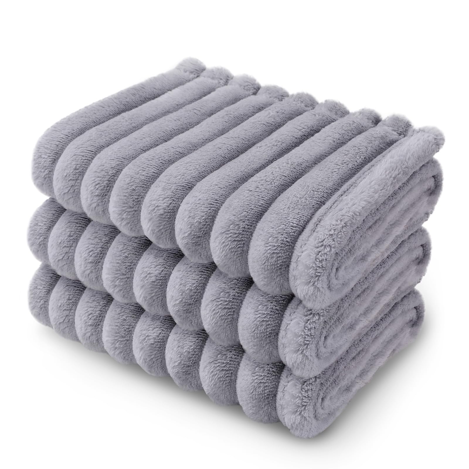 Linenlux 1 Pack 3 Soft Fleece Dog Blanket For Pet Washable Warm Cat Puppy Fluffy Calming Flannel Grey Large