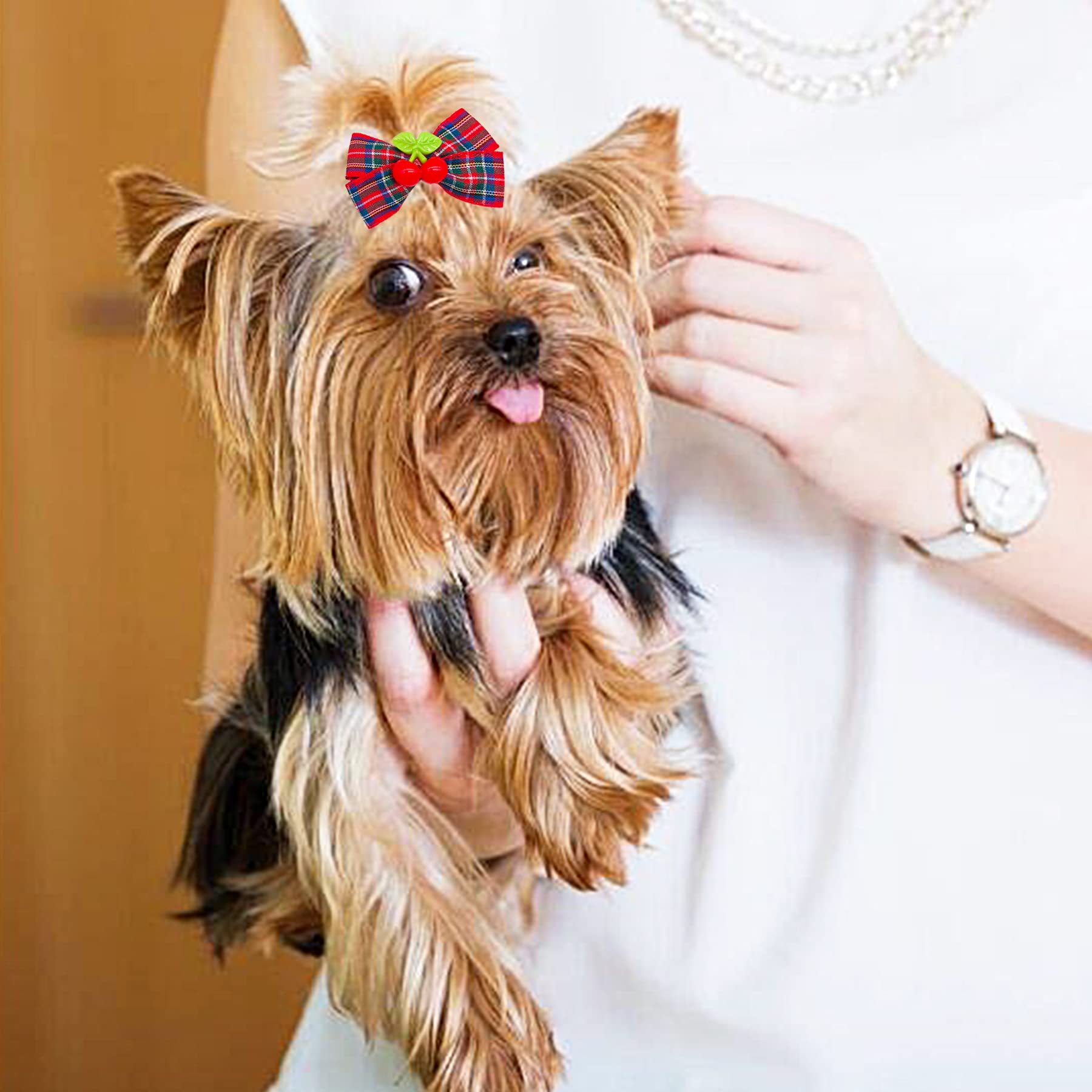 Jpgdn 30Pcs/15Pairs Dog Hair Bows With Rubber Bands Puppy Hair Bowknot Top Knot Elastic Red For Girl Female Doggy Cat Rabbit Poodle Pet Animal Grooming Accessories Attachment