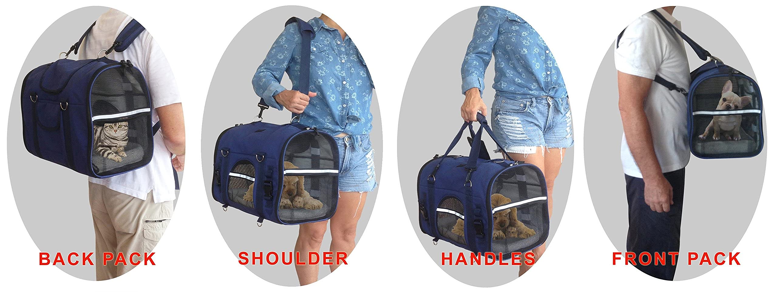 6-In-1 Sturdy Pet Carrier Backpack, Front Pack, Shoulder Bag, Pet Hand Bag, Car Seat Crate, Soft-Sided Pet Carrier, Small Dog & Cat Travel Carrier, Size Large For Pets 18-21” Long, By Natuvalle.