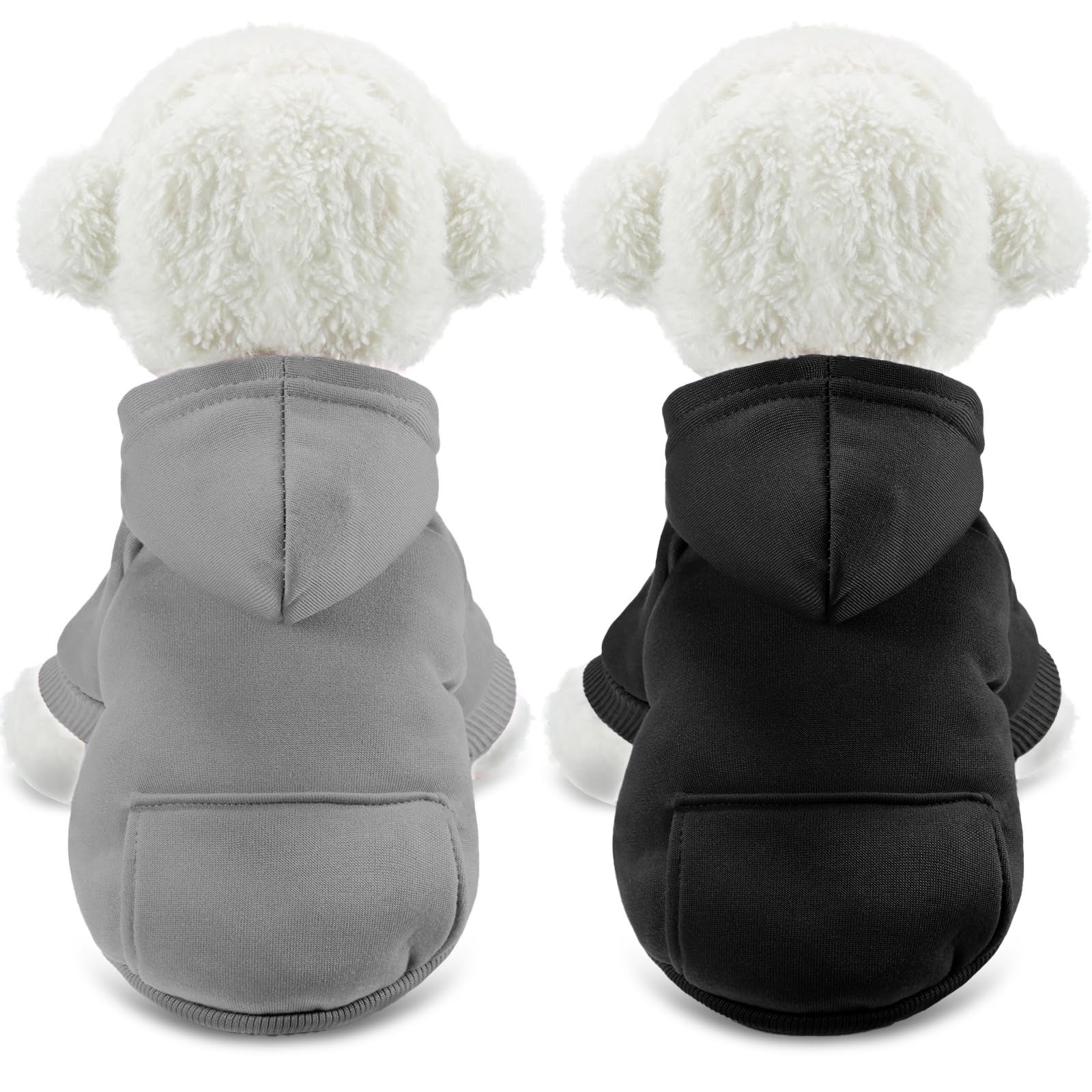 SATINIOR 2 Pieces Winter Dog Hoodie Warm Small Dog Sweatshirts with Pocket Cotton Coat for Chihuahua Clothes Puppy Costume(M,Bla
