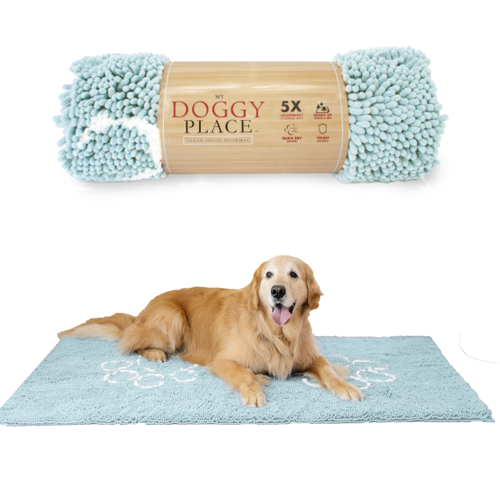 My Doggy Place Microfiber Dog Mat for Muddy Paws, 60 x 36 Oatmeal with Paw Print - Non-Slip, Absorbent and Quick-Drying Dog Paw 
