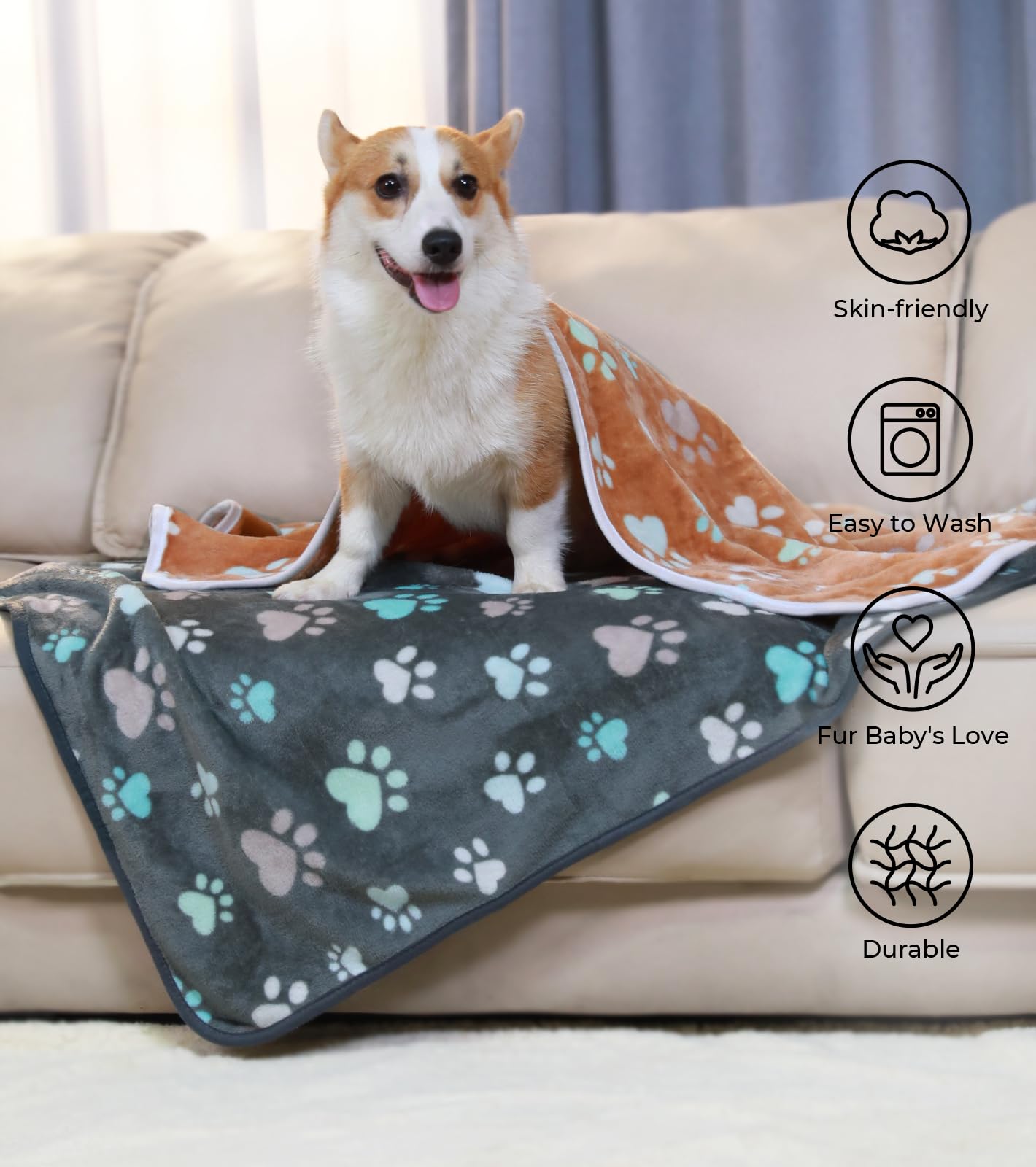 1 Pack 6 Blankets Dog Cat Soft Fluffy Fleece Pet Blanket Warm Cute Print Design Puppy Kitten Blanket Doggy Paw Small(23 ''X16 ''