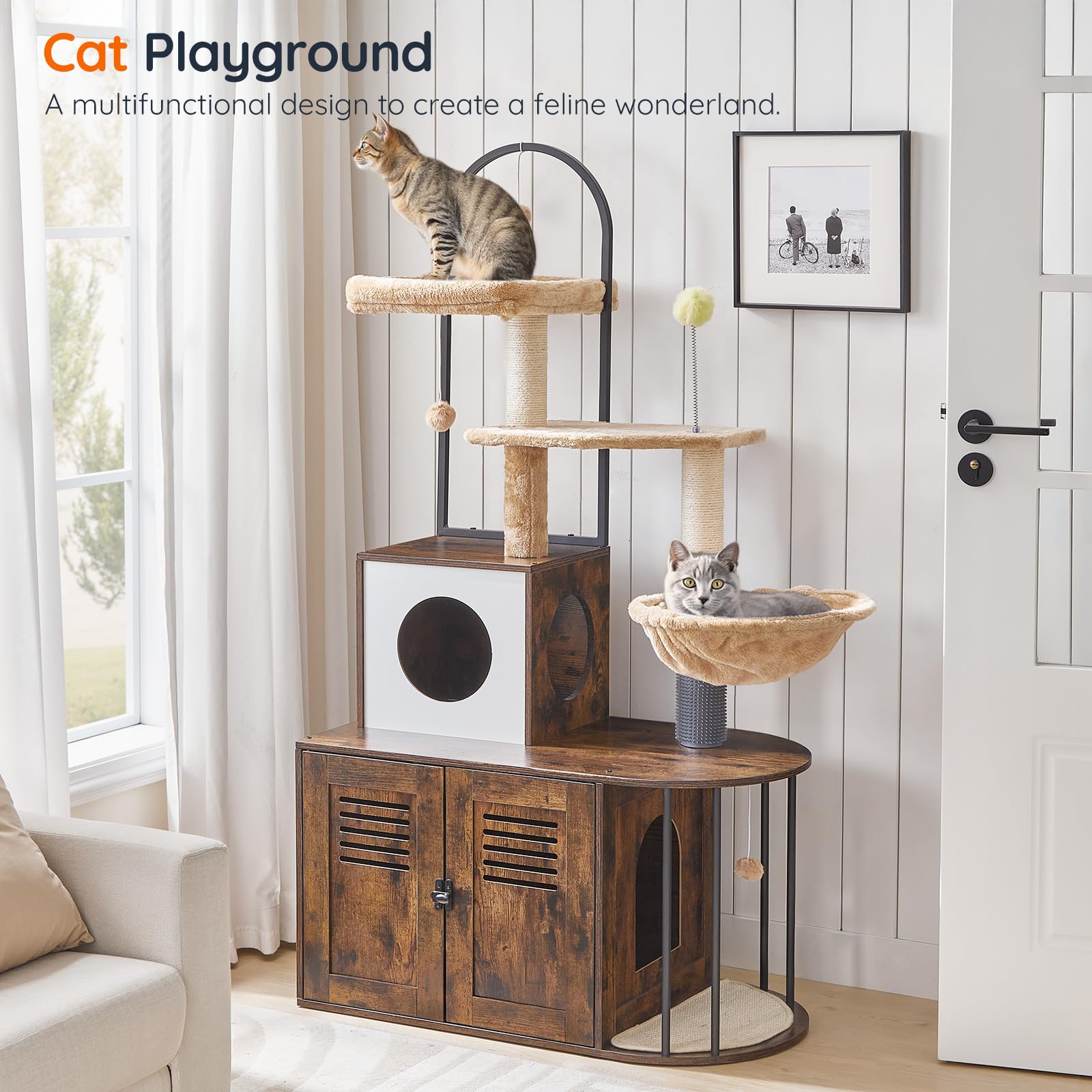 Hoobro Cat Tree With Litter Box Enclosure, All-In-One 31.5' Cat Tower With Hidden Litter Box Cover Furniture For Indoor Cats, V