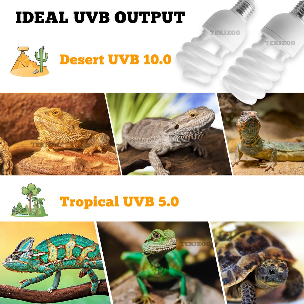 Tekizoo Uva Uvb Light Bulb 5.0/10.0 Compact Florescent Terrarium Lamp For Tropical/Desert Reptiles And Amphibians (26W 5.0)