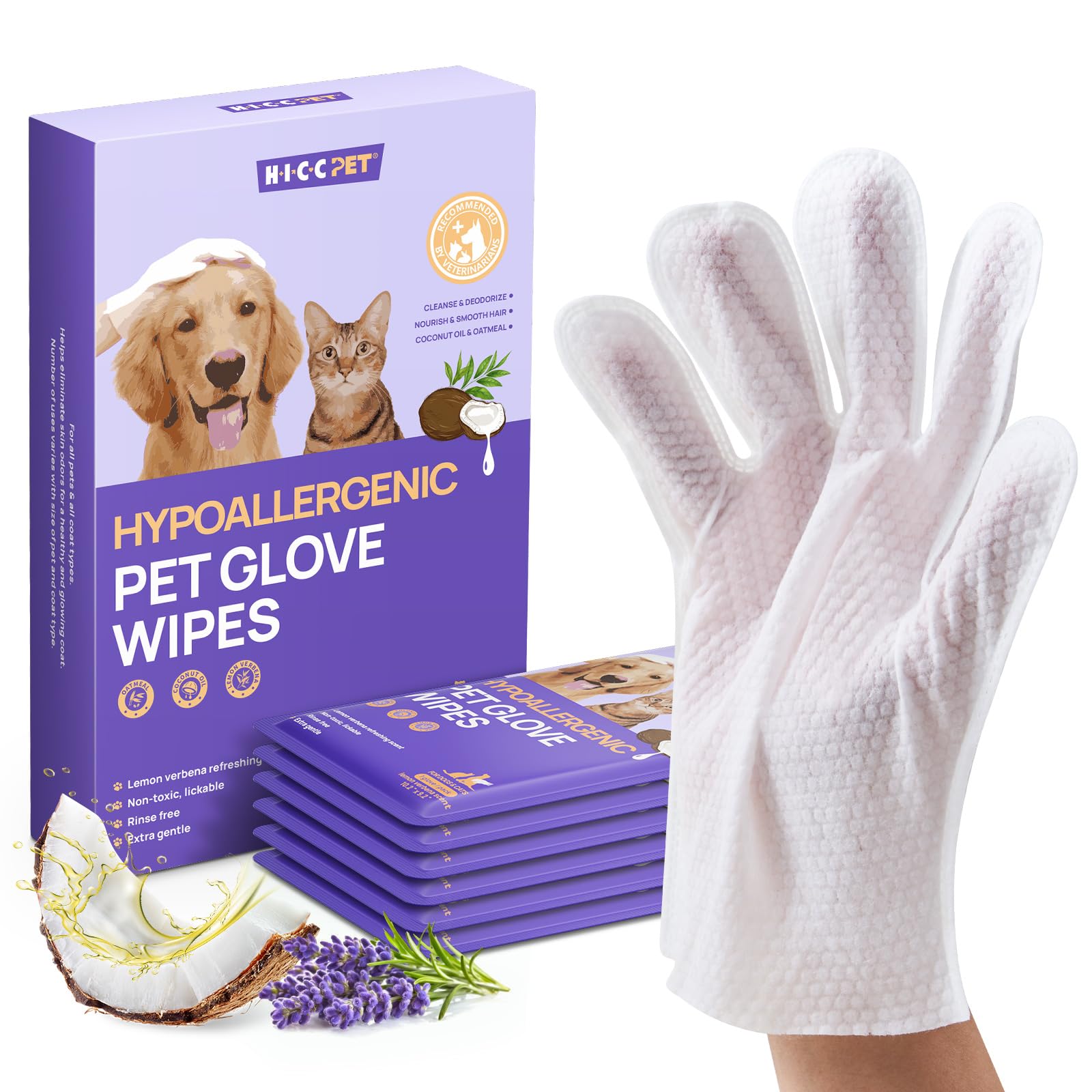 Cleaning & Deodorizing Bathing Wipes For Dogs & Cats, Nourish Fur Coconut Oil Grooming Wipes For Dogs, Pet Cleaning Gloves Wipes