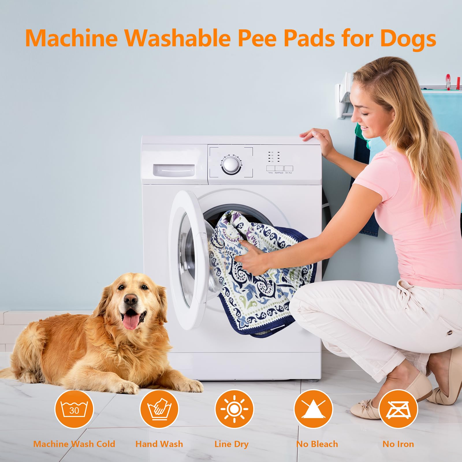 Mozin Washable Pee Pads For Dogs, 2 Pack Super Absorbent Reusable Puppy Pads Waterproof, Leak-Proof & Non-Slip Whelping Pad For