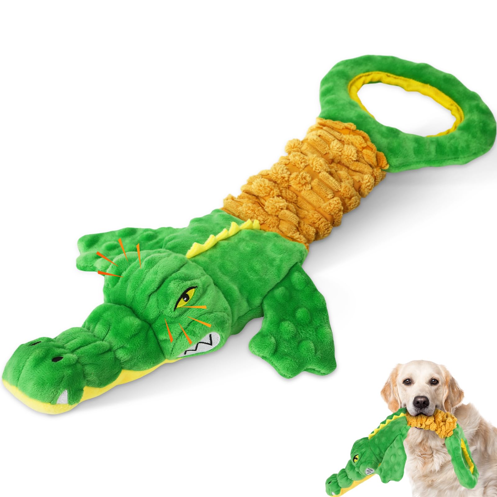 Eneston Large Dog Toys, Plush Squeaky Dog Toy With Crinkle Paper And Tug Of War Handle, Interactive Puppy Toys For Small, Medium