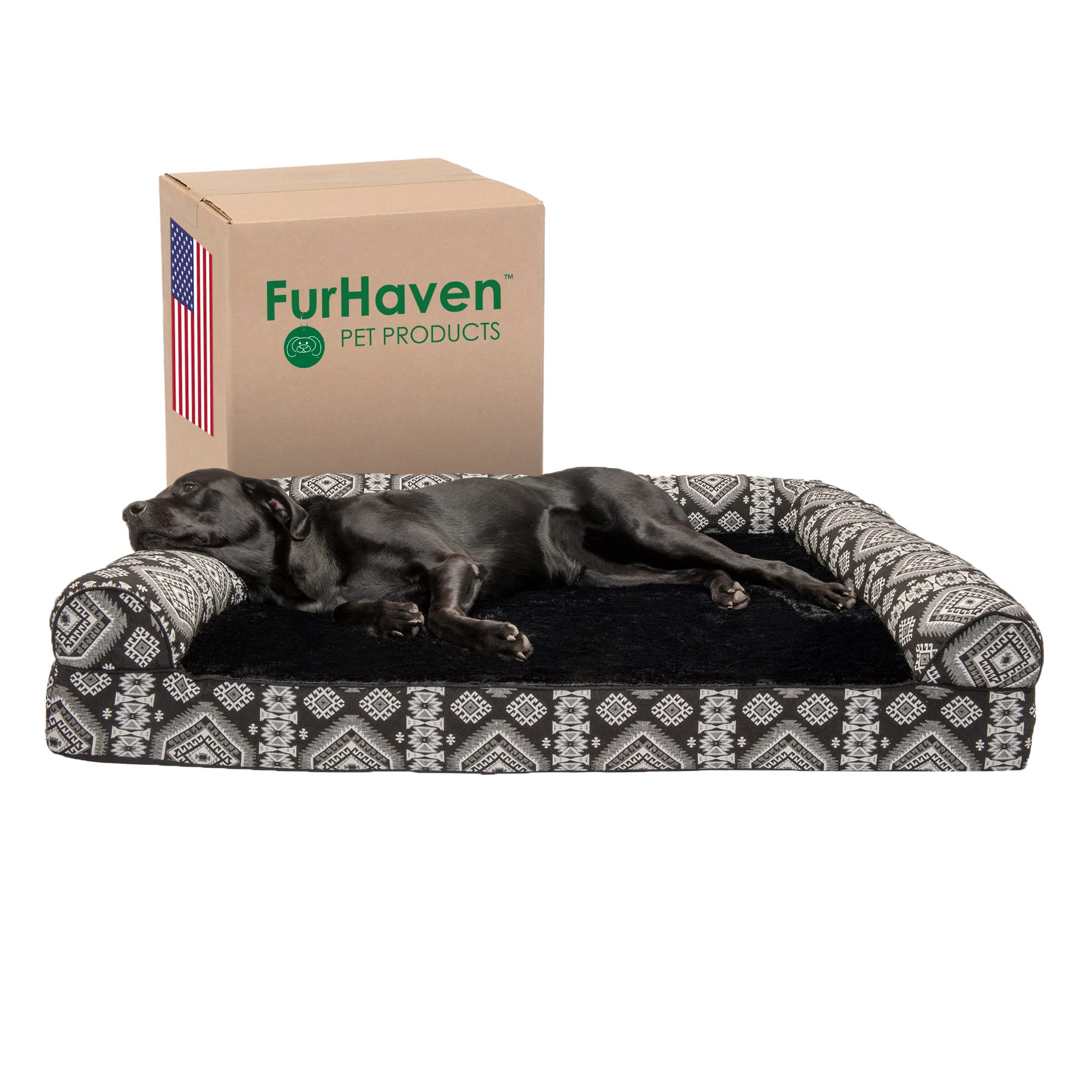Furhaven Orthopedic Dog Bed For Large Dogs W/ Removable Bolsters & Washable Cover, For Dogs Up To 125 Lbs - Plush & Southwest Ki