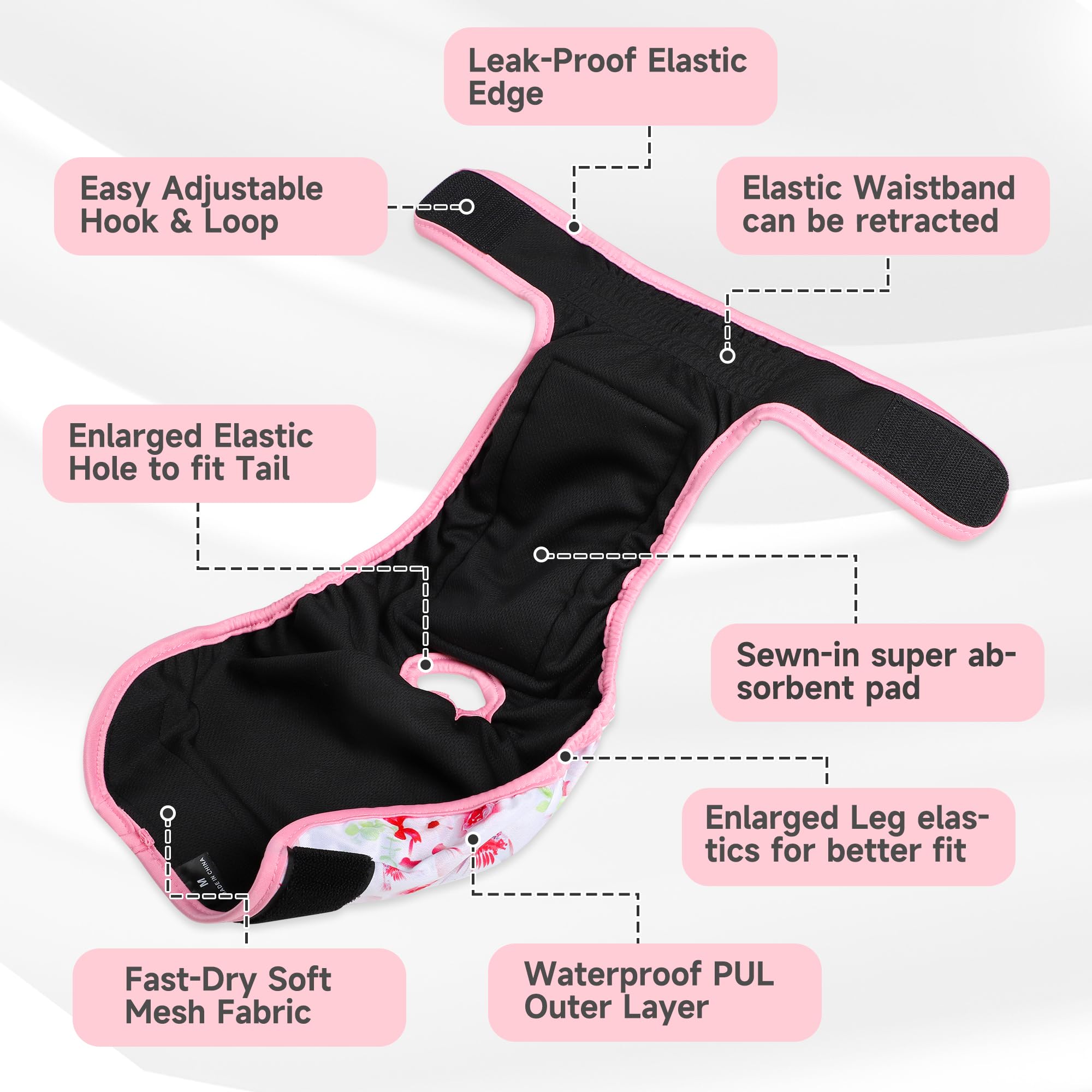 Paw Legend Washable Reusable Female Dog Period Diapers For Heat Doggie Puppy Diapers For Female Dogs (3 Pack, Flower, Large)