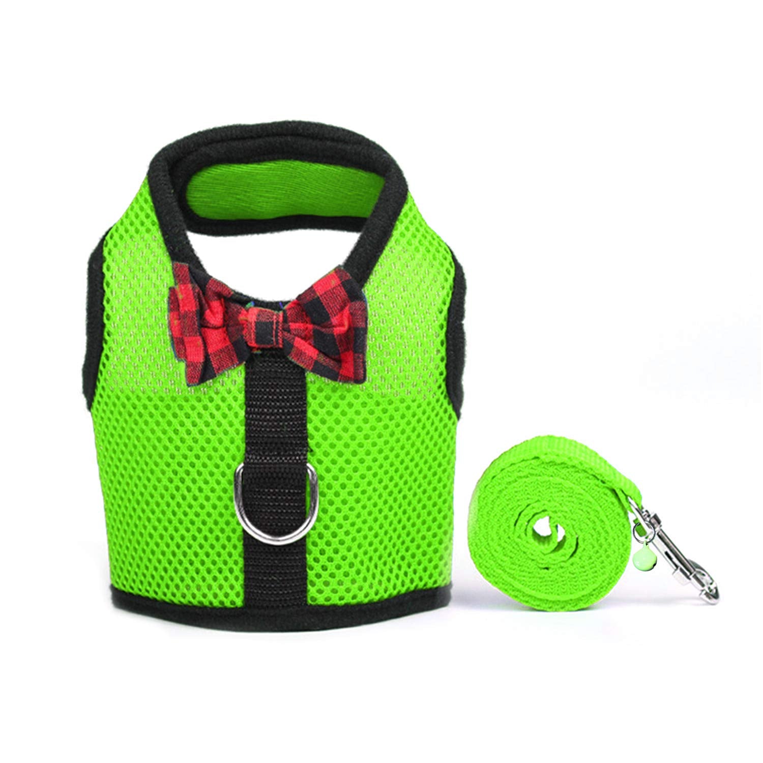 Rypet Small Animal Harness And Leash - Soft Mesh Pet Harness With Safe Bell, No Pull Comfort Padded Vest For Small Pets Green