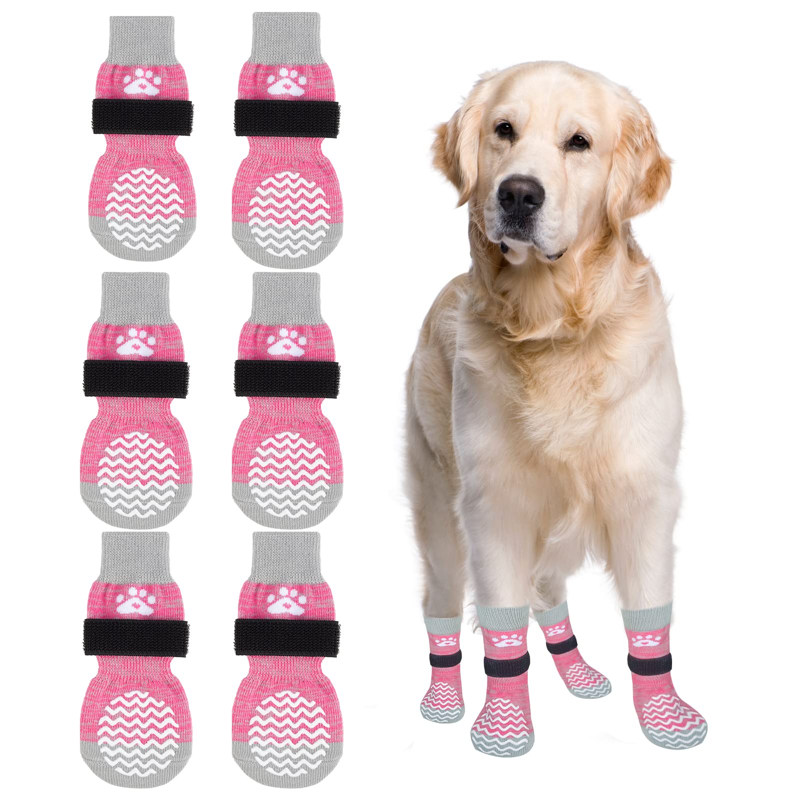 Pupteck Double Side Non-Slip Dog Socks For Hardwood Floors - 3 Pais Anti-Shedding Pet Grip Socks With Adjustable Magic Straps For Small Medium Large Doggies To Prevent Licking