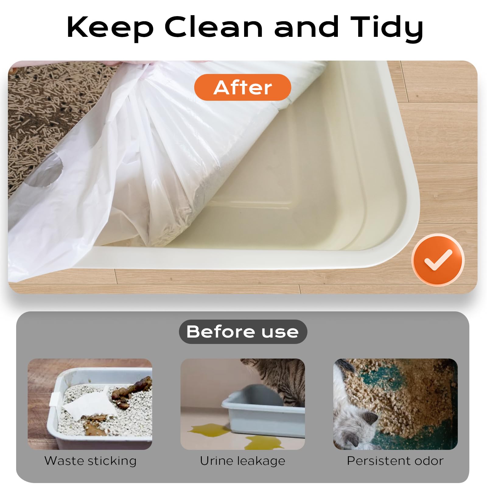 Mugvell Cat Litter Box Liners, 15 Count Jumbo Size Litter Box Bags With Drawstring, Large Heavy Duty Litter Liners For Self Clea