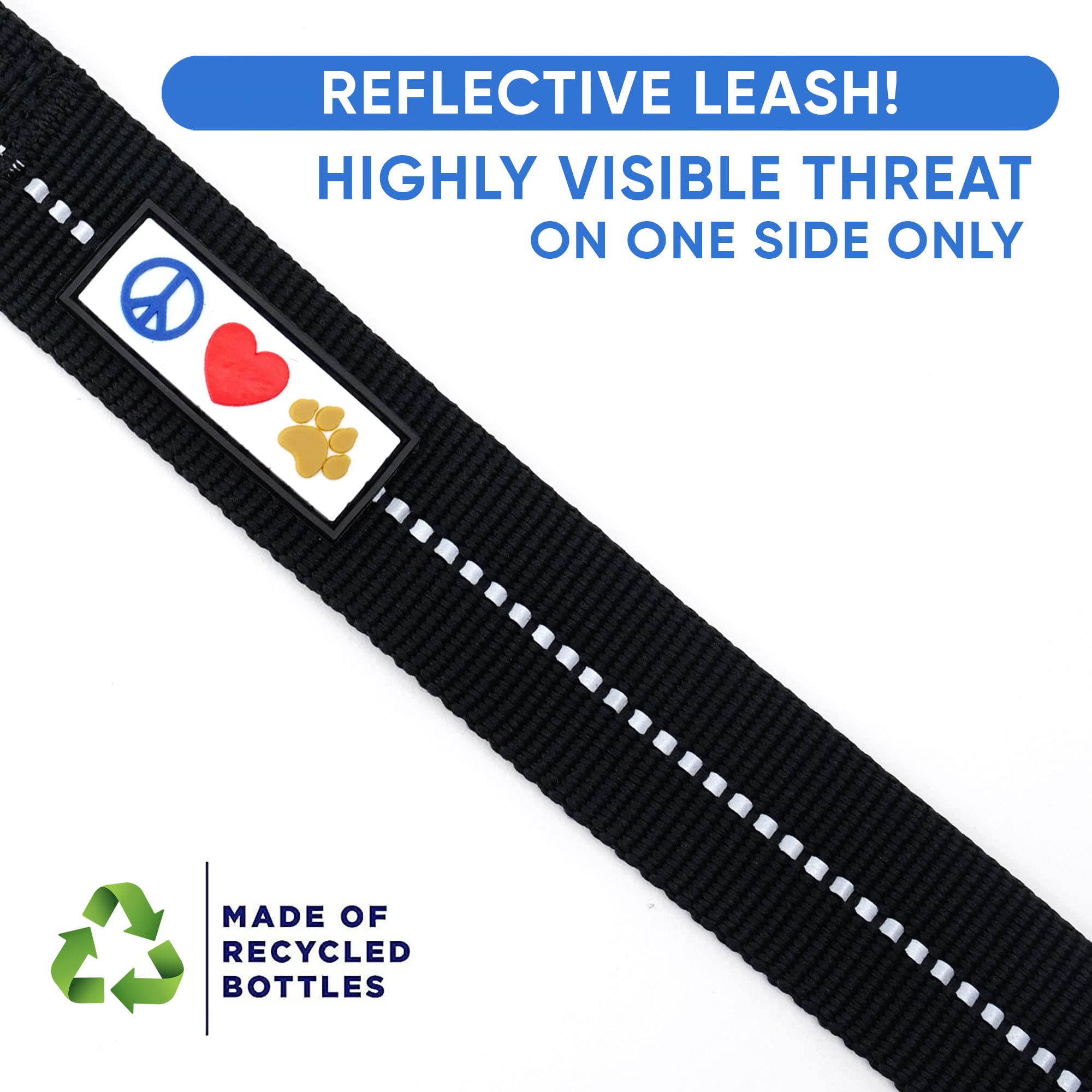 Pawtitas 6 Ft Recycled Dog Leash With Reflective Stitched Thread - Small, Made From Plastic Bottles Collected From Oceans - Blac