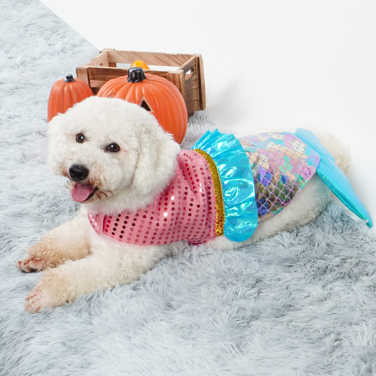 Cyeollo Mermaid Dog Halloween Costumes Cute Dog Costume Sequin Birthday Party Dog Clothes Outfit Dressing Up Pet Costumes For Medium Dogs Size L