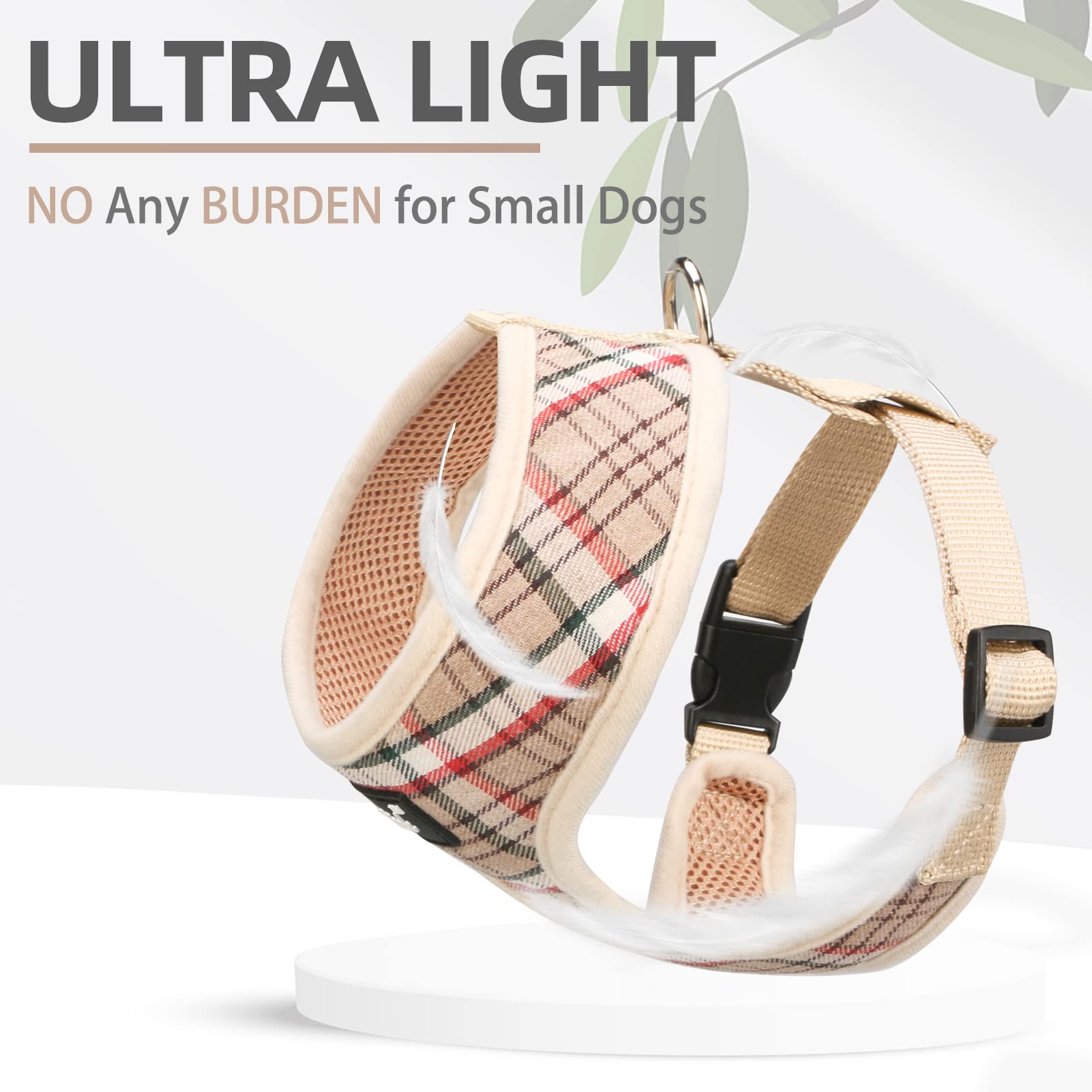 Pupteck Soft Mesh Dog Harness And Leash Set Pet Puppy Cat Comfort Padded Vest No Pull Harnesses, Khaki, S