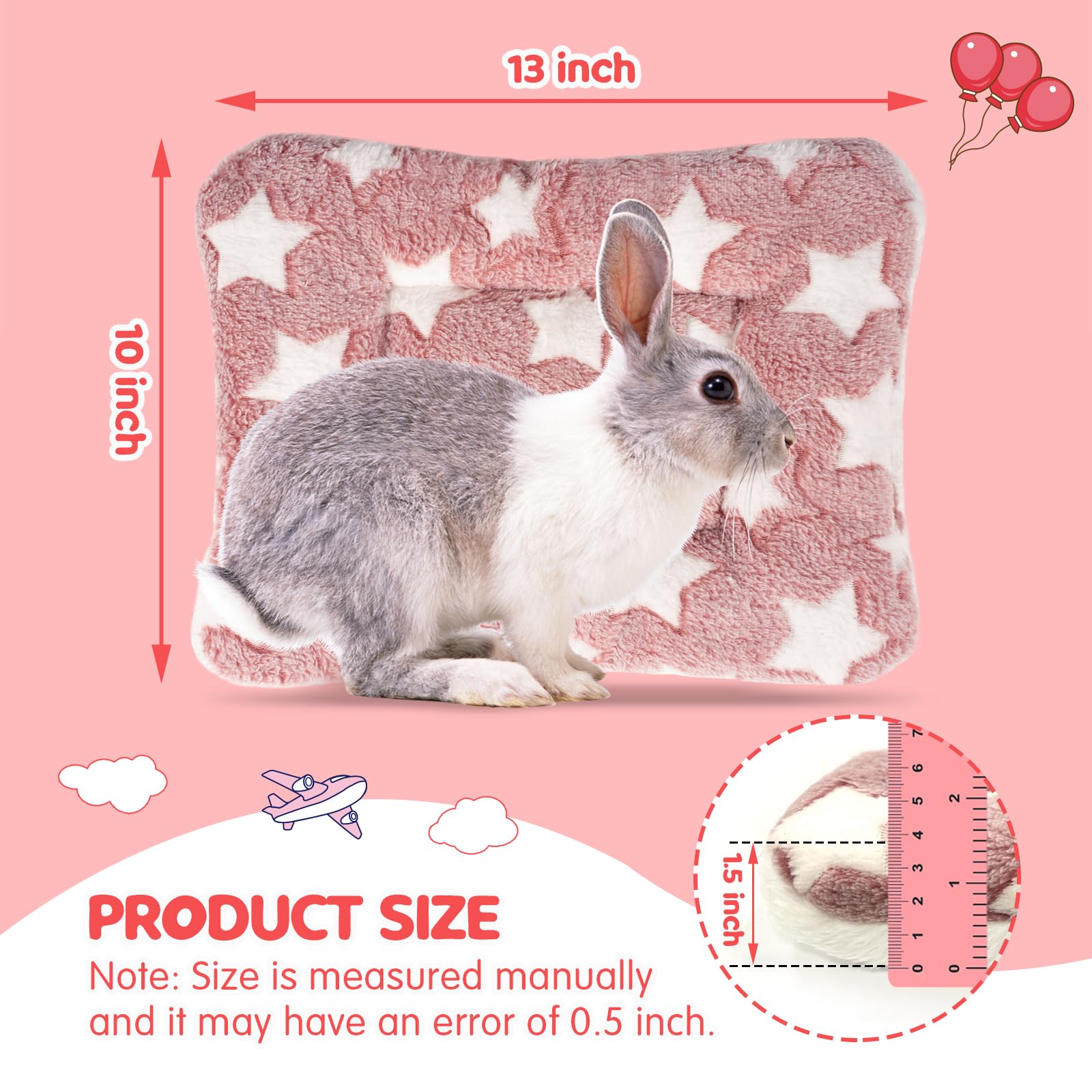 ARCTIC EAGLE 2 Pack Bunny Bed - 10 x 13 Inch Rabbit Pee Pads Bedding - Washable and Thickness Upgrade(Pink,M)