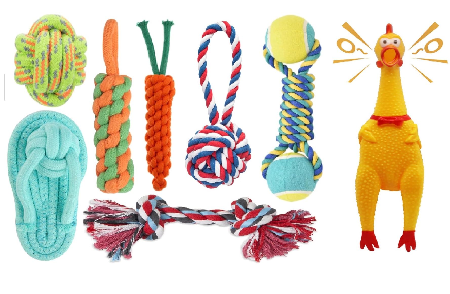 Agirav Dog Toy Set  Tail, Chew, and Rope Toys for Small to Medium Dogs  Tug Toy Pack of 8