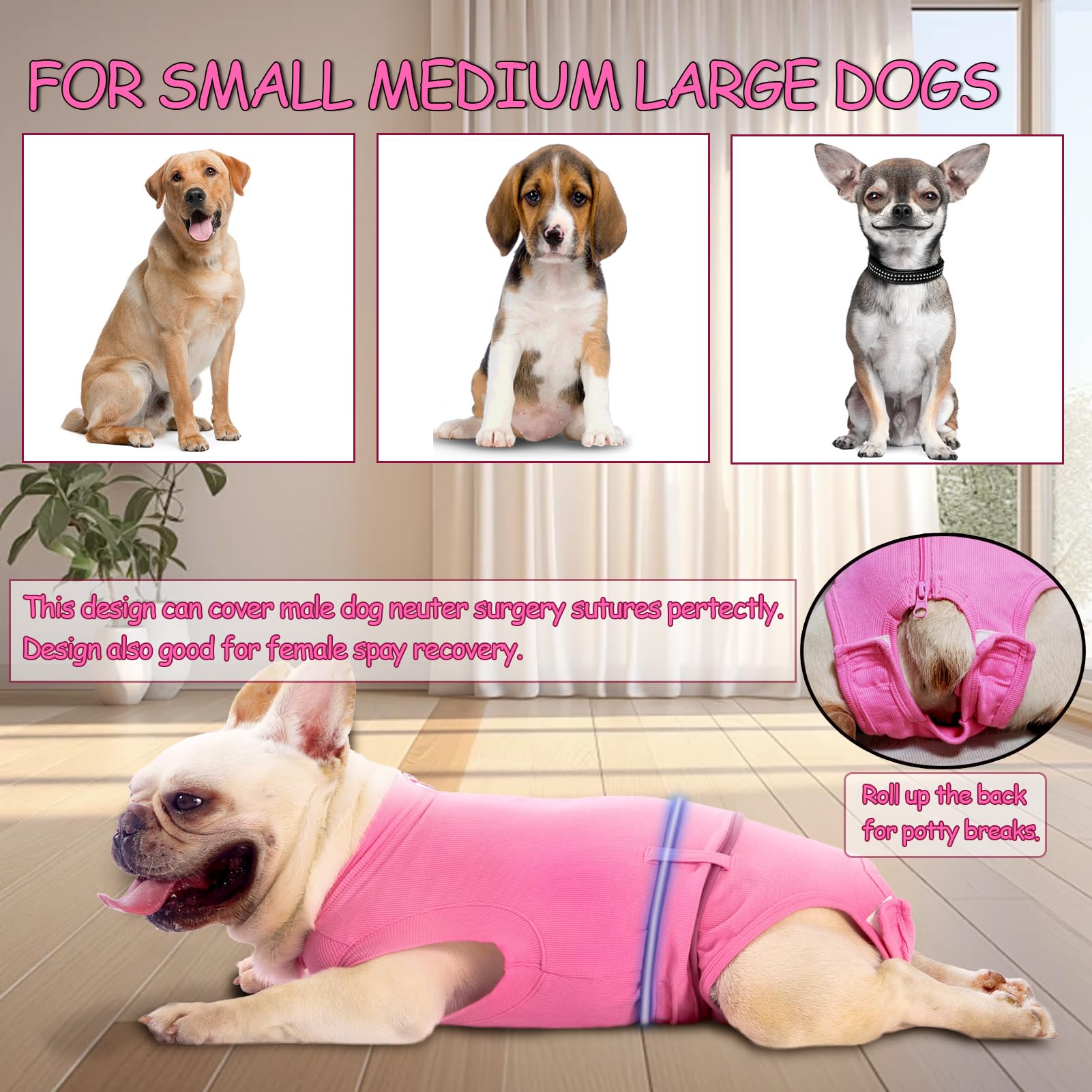 Sychien Dog Female Spay Recovery Suit Medium Pink,Male Neuter Surgery Recovery Shirt,Pink M