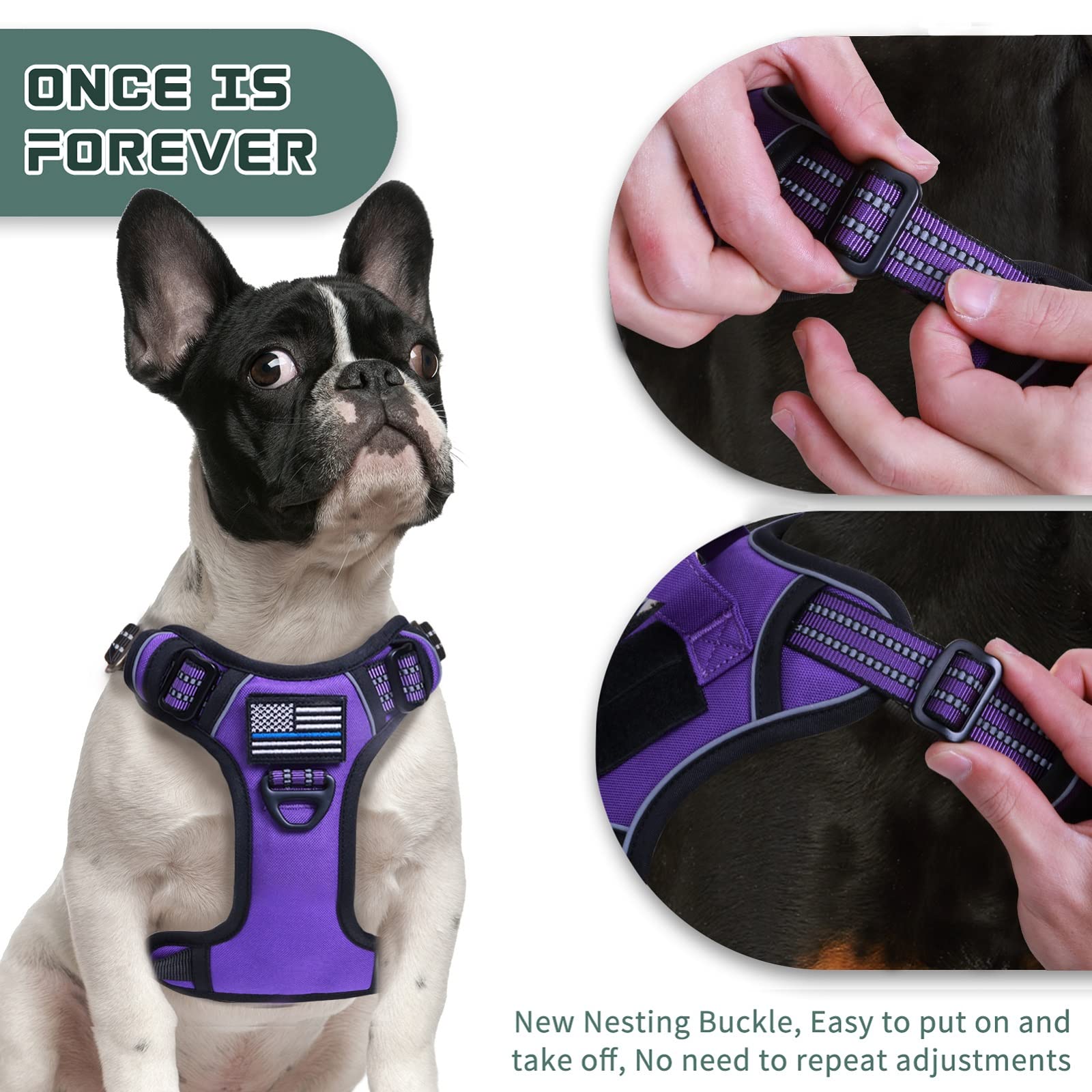 BUMBIN Tactical Dog Harness for Small Dogs No Pull, Famous TIK Tok No Pull Puppy Harness, Fit Smart Reflective Pet Walking Harne