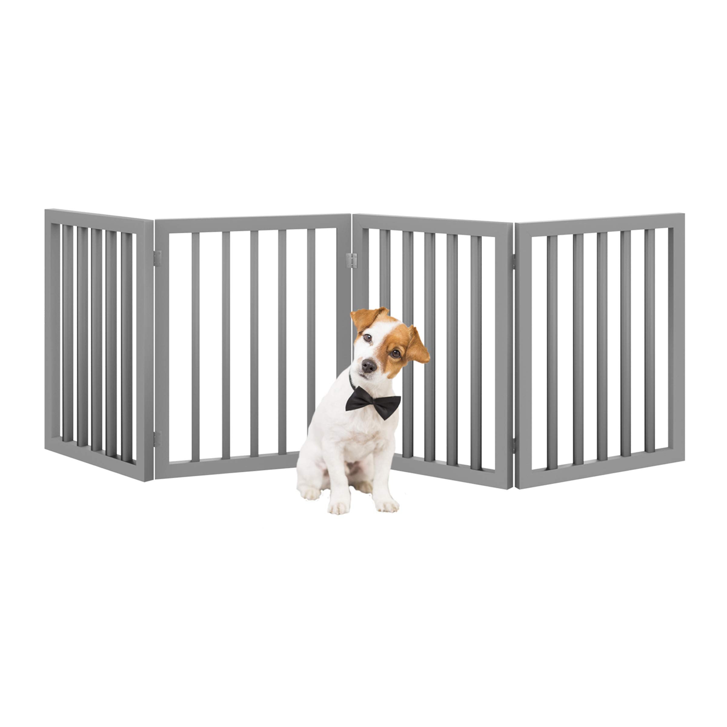 Petmaker Freestanding Pet Gate - Wooden Folding Fence For Doorways, Halls, Stairs & Home - Step Over Divider - Great For Dogs & Puppies,Gray