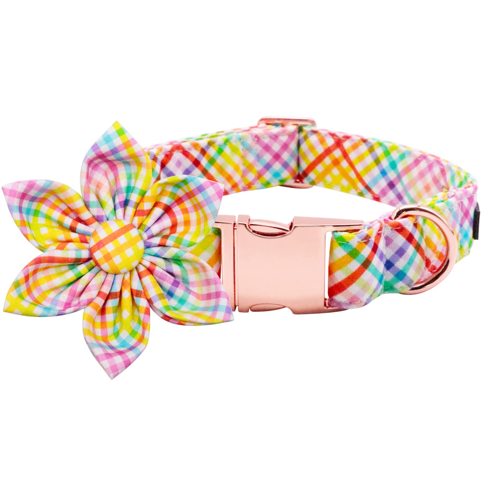 Lionet Paws Easter Dog Collar With Flower - Colorful Cute Cotton Flower Dog Collar With Metal Buckle For Small Dog Girl Gift, S, Neck 10-16In