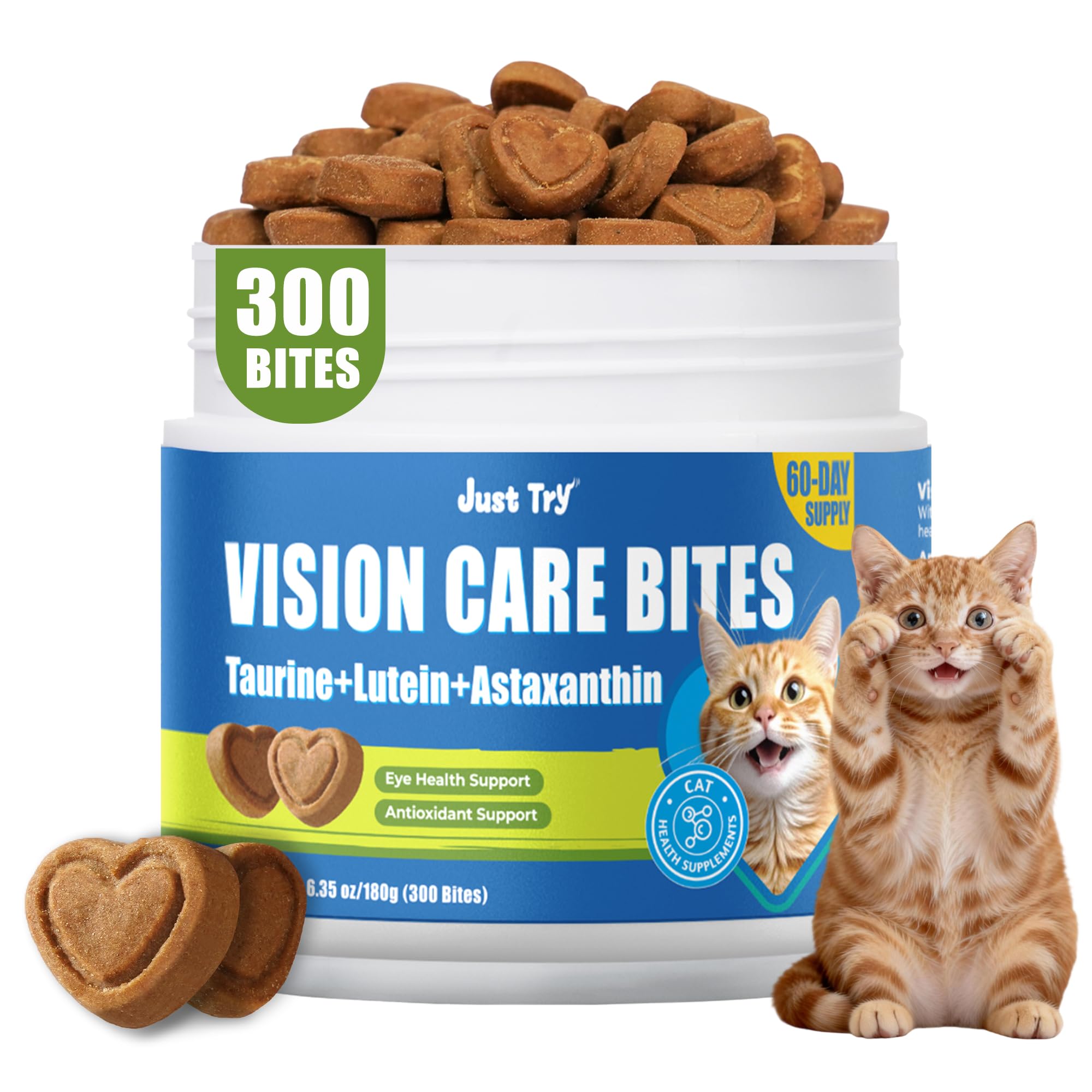 Just Try 300 Bites Vision Care Bites with Taurine for Cats Healthy Cat Treats - Support Eye Health & Vision Function - Cat Suppl