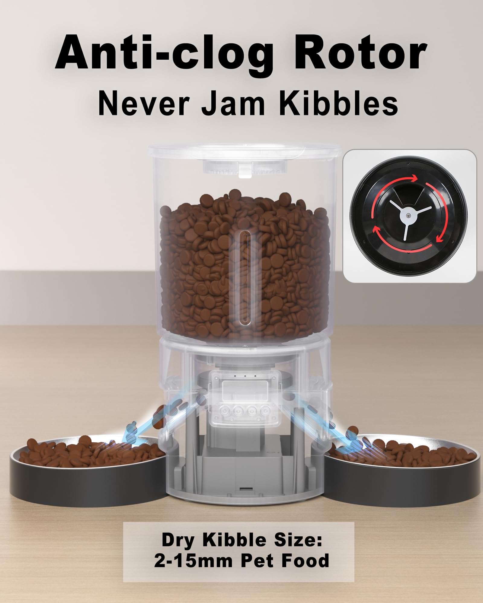 Dual Automatic Cat Feeder 2 Cats,6 Meals/Day,12 Portions/Meal,4.2L Dual Power Double Bowls Feeder,Dry Food Auto Pet Dispenser,10