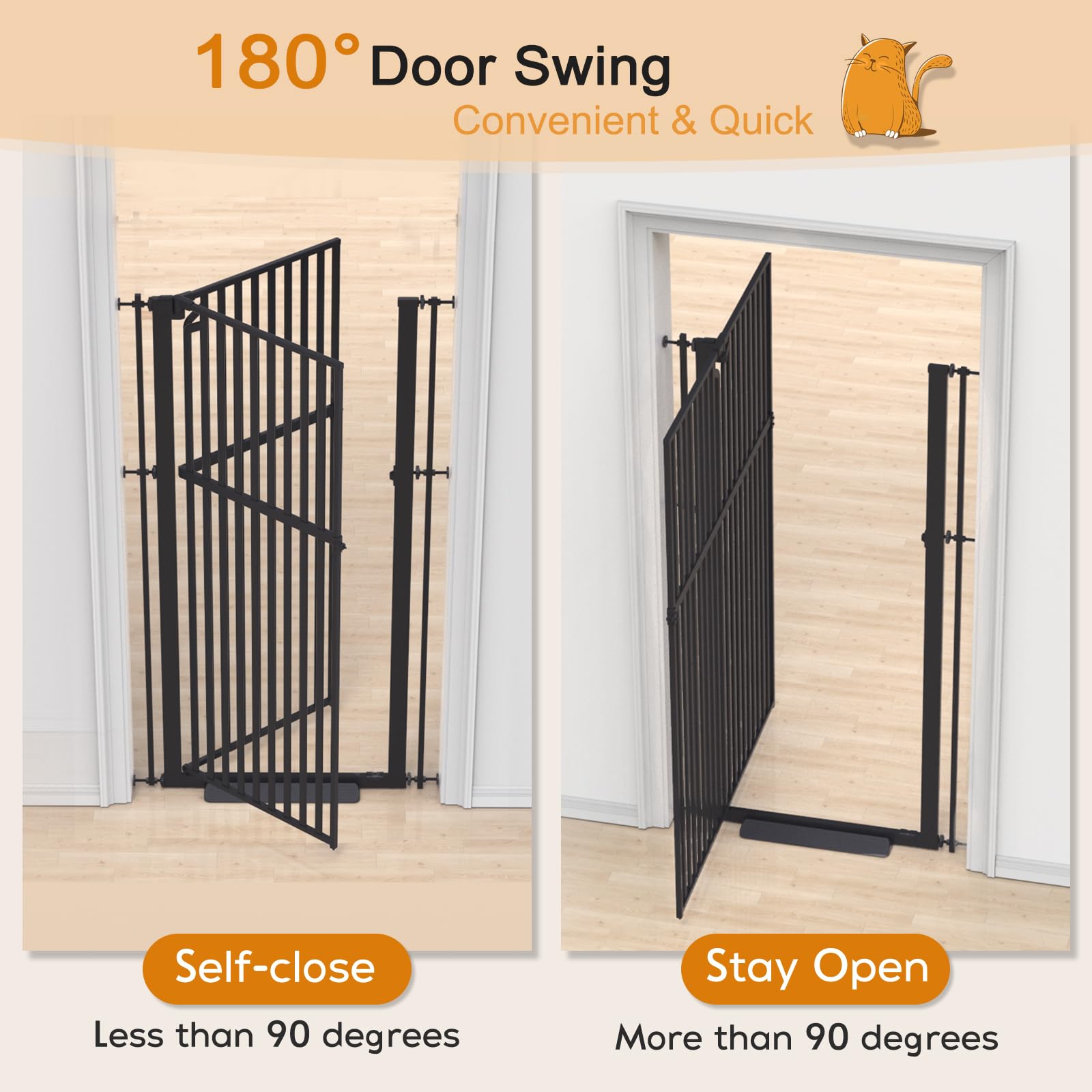 Senneny 63 Extra Tall Cat Gate Auto Close & One-Hand Open, Includes Extension, No Drilling Pressure & Wall Mounted Kits, Metal P