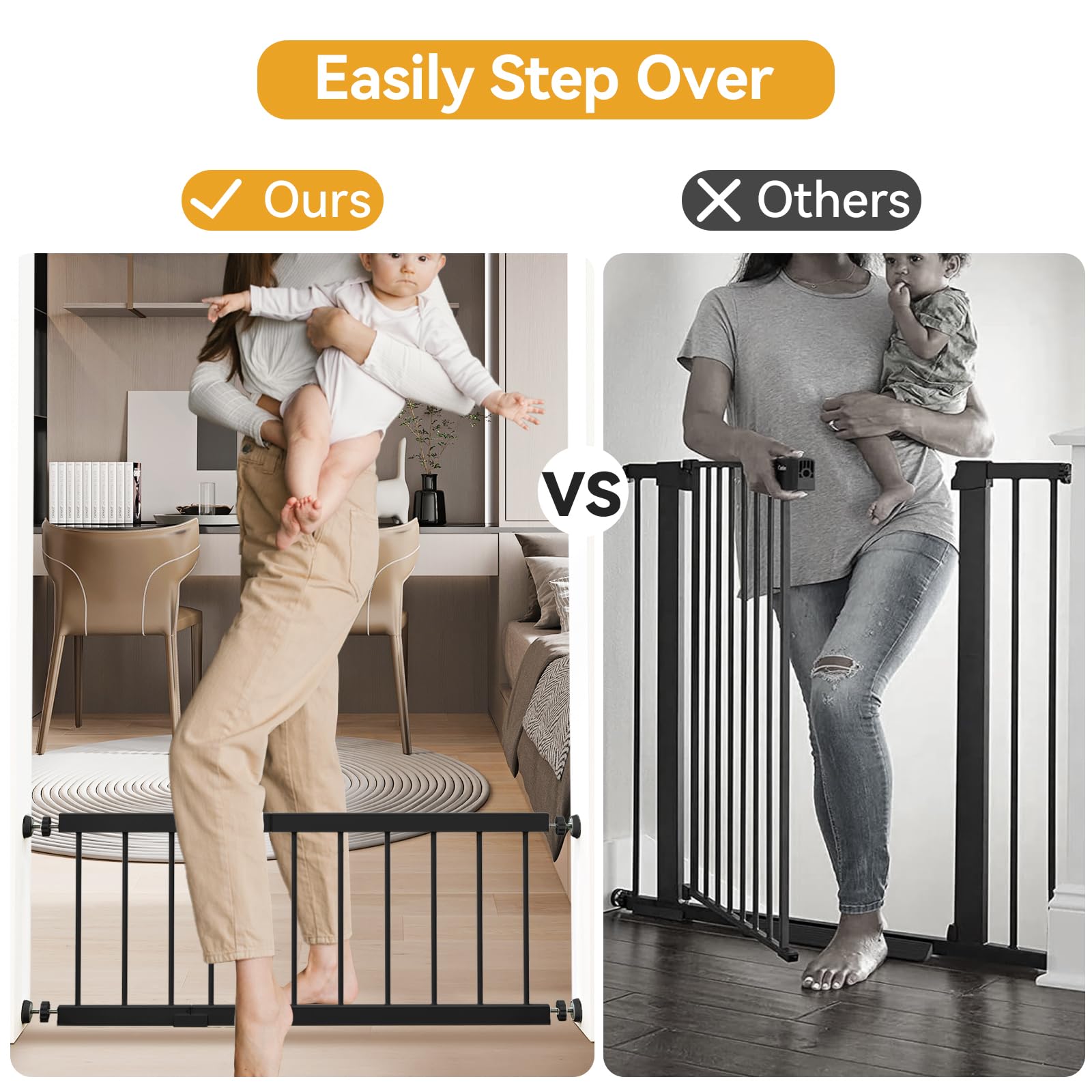 Dog Gate Indoor,18 -45  Adjustable Extra Wide Metal Short Dog Gate to Step Over, 10  Tall Small Pet Gate with 3 Extension Kits,