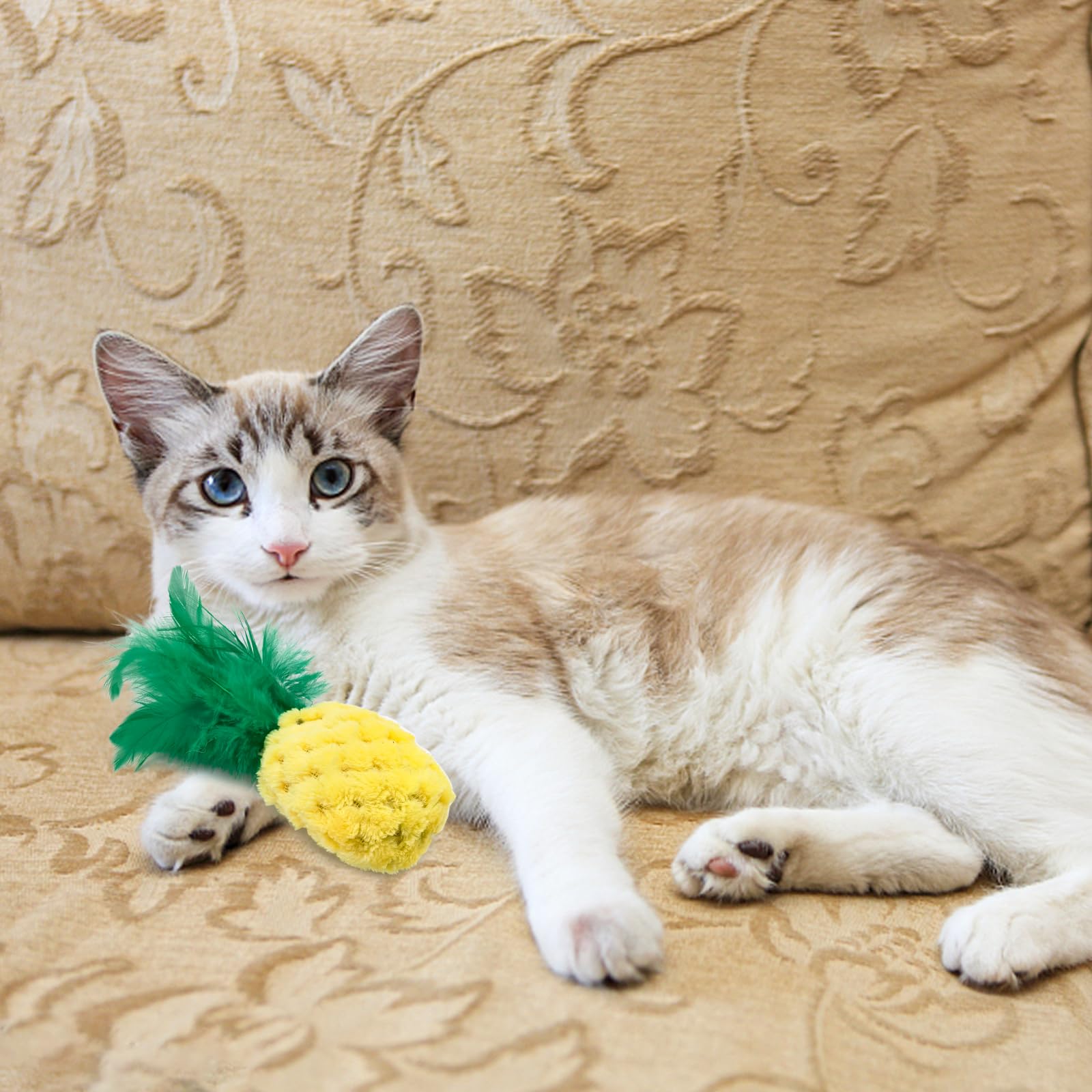 Andiker 2Pcs Cat Chew Toys, Cute Pineapple Shape Soft Cat Plush Toys With Smooth Skin-Friendly Plush Fabric Containing Catnip En