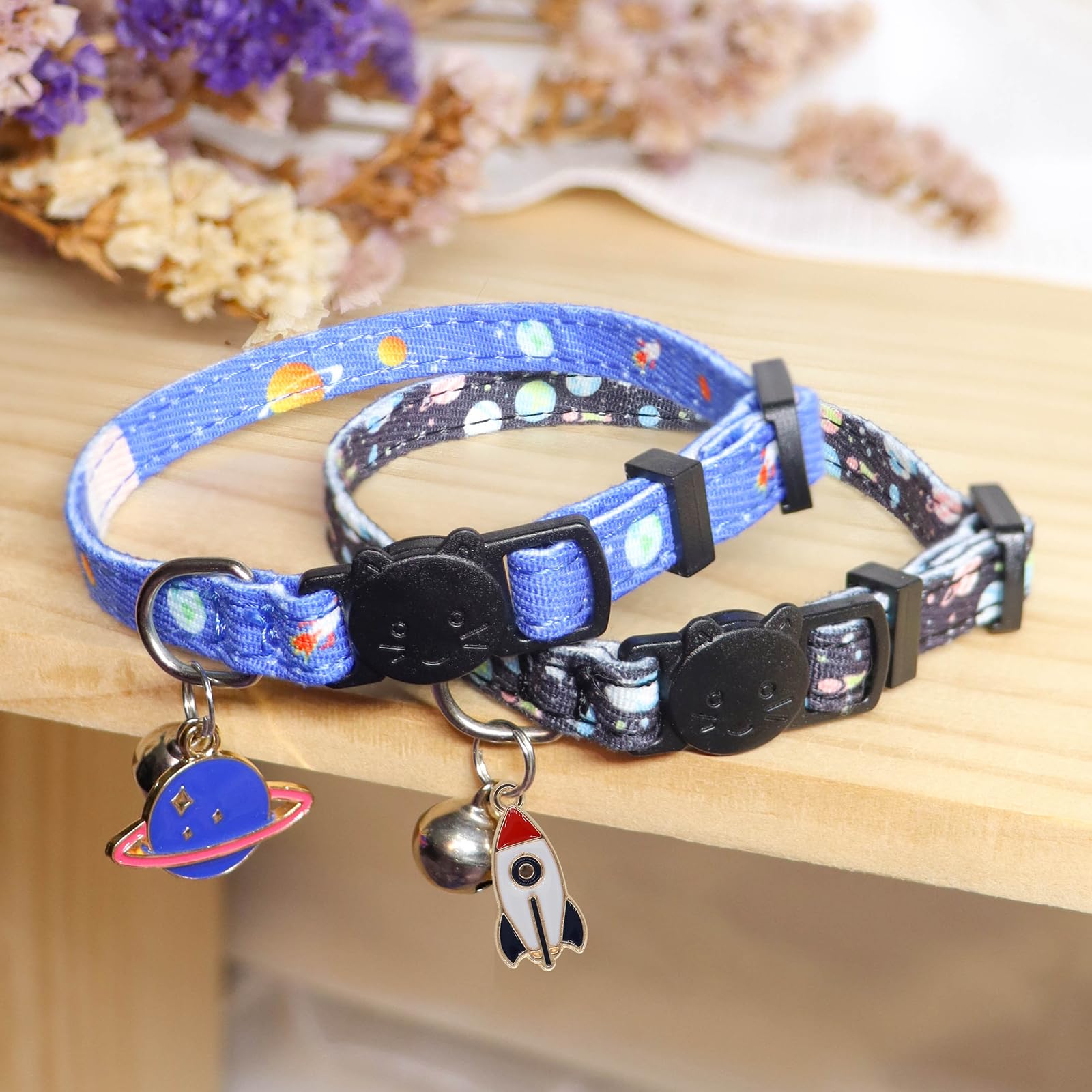 Giecooh Cotton Cat Collar, 2 Pack Breakaway Cats Collars With Bells, For Girl Boy Kittens, Planet