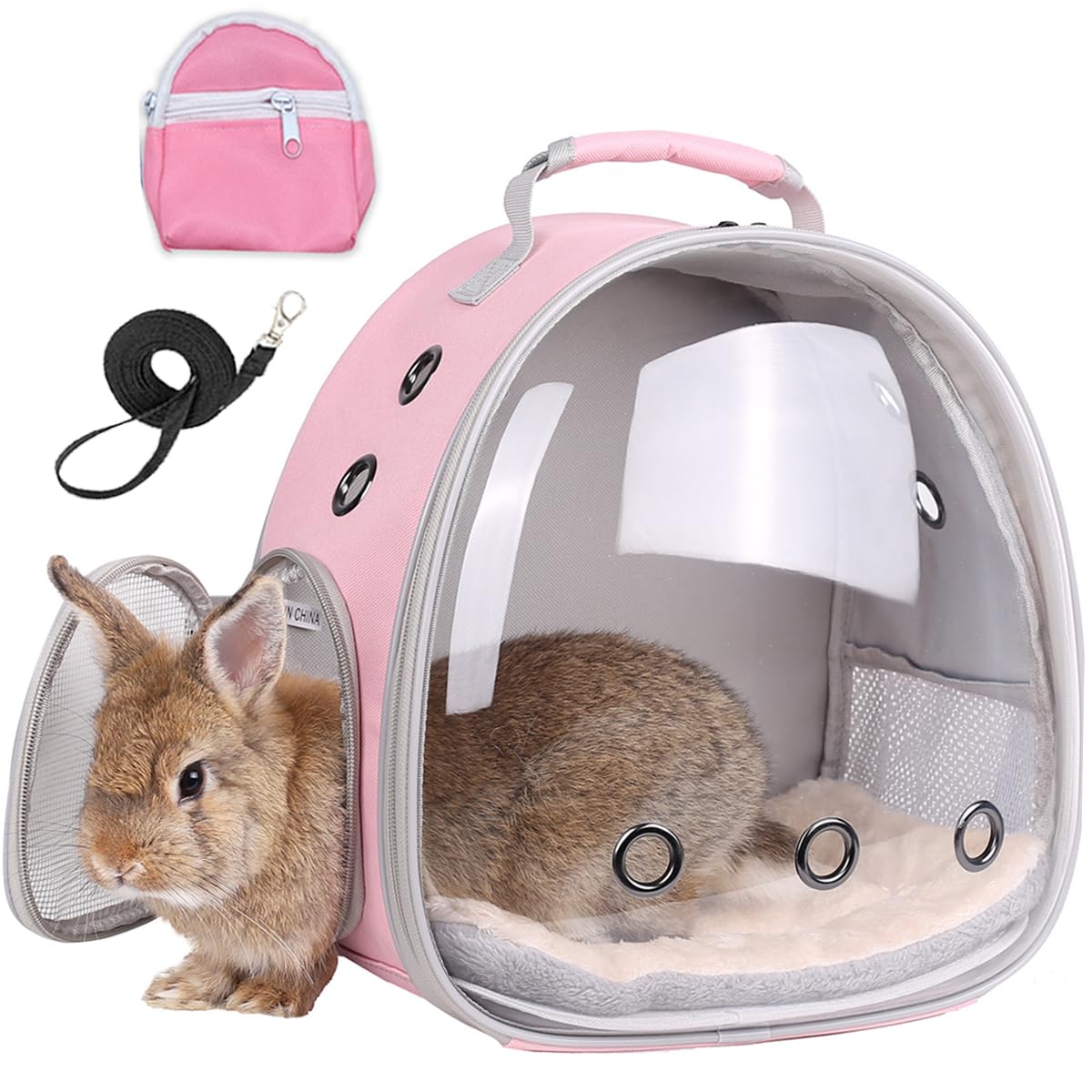 Portable Guinea Pig Backpack With Small Bag Harness And Leash Set, Space Capsule Bubble Window Pet Carrier Cage Travel For Rabbi