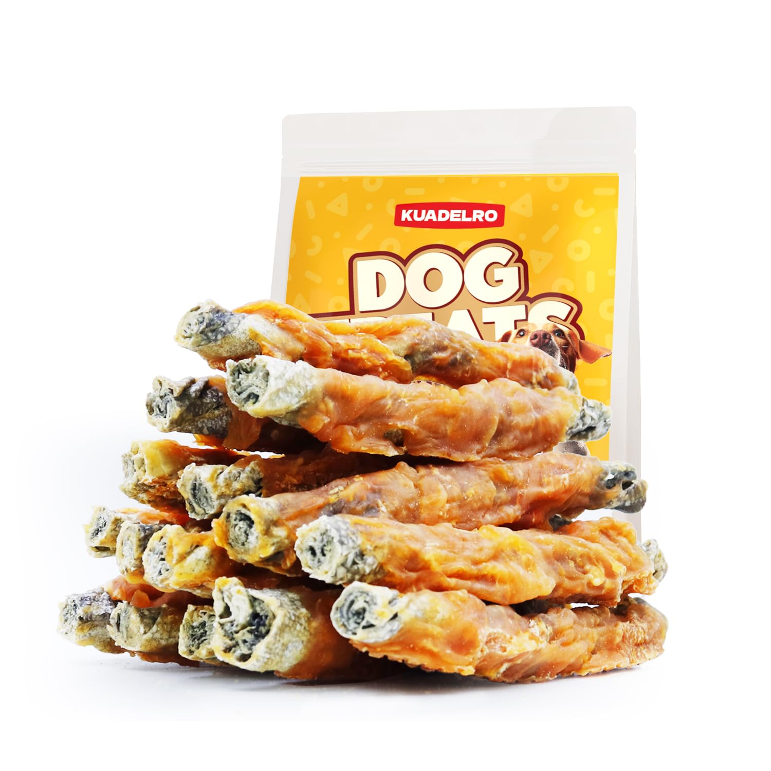KUADELRO Chicken Wrapped Cod Skin Dog Treats, High Protein Chicken Jerky Chews Rawhide-Free Long-Lasting Dog Training Treats Sna