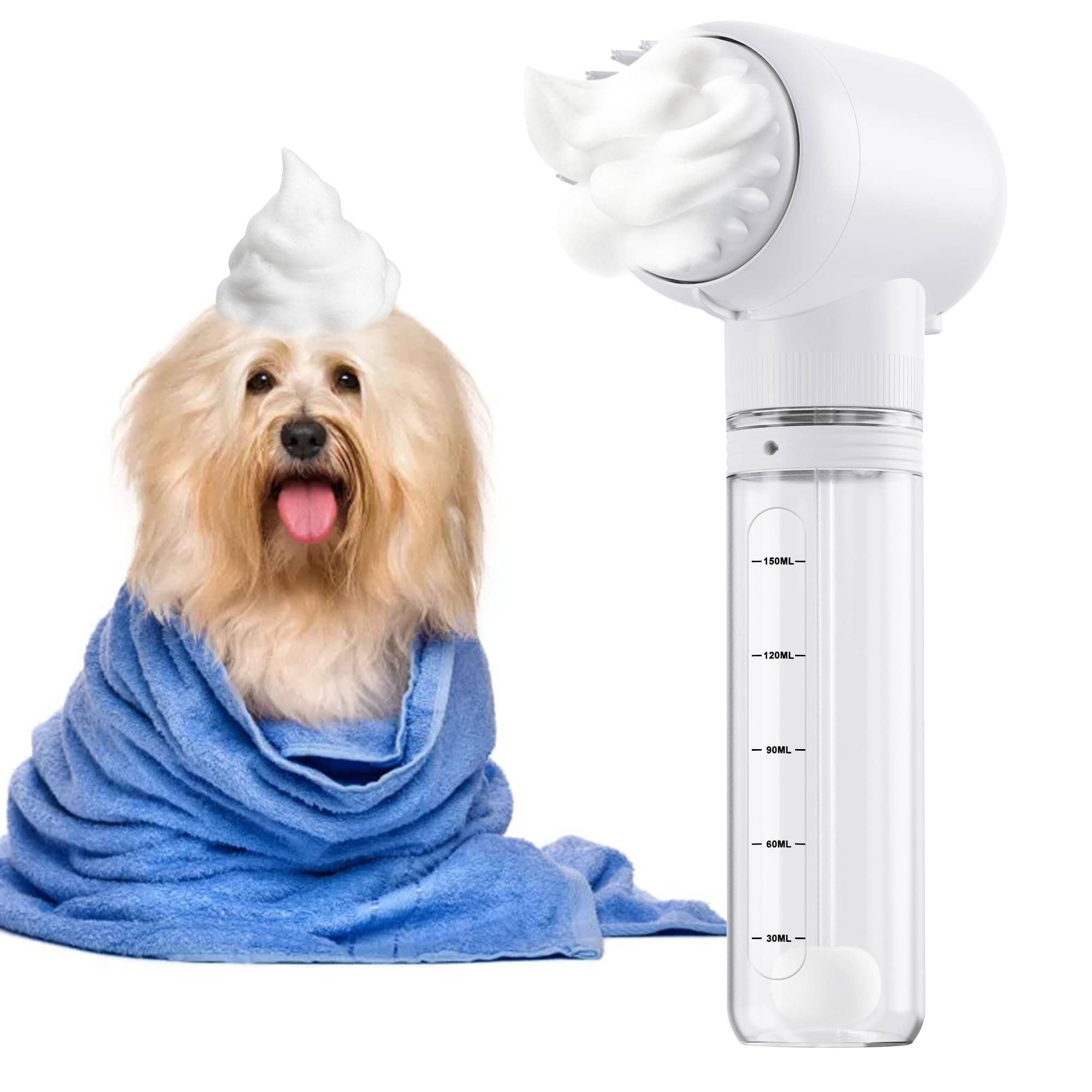 Dog Brush With Massage Head, Ergonomic Grip Handle,Electric Pet Bubble Bath Brush With Massage & Foaming Function, Ideal For Dog