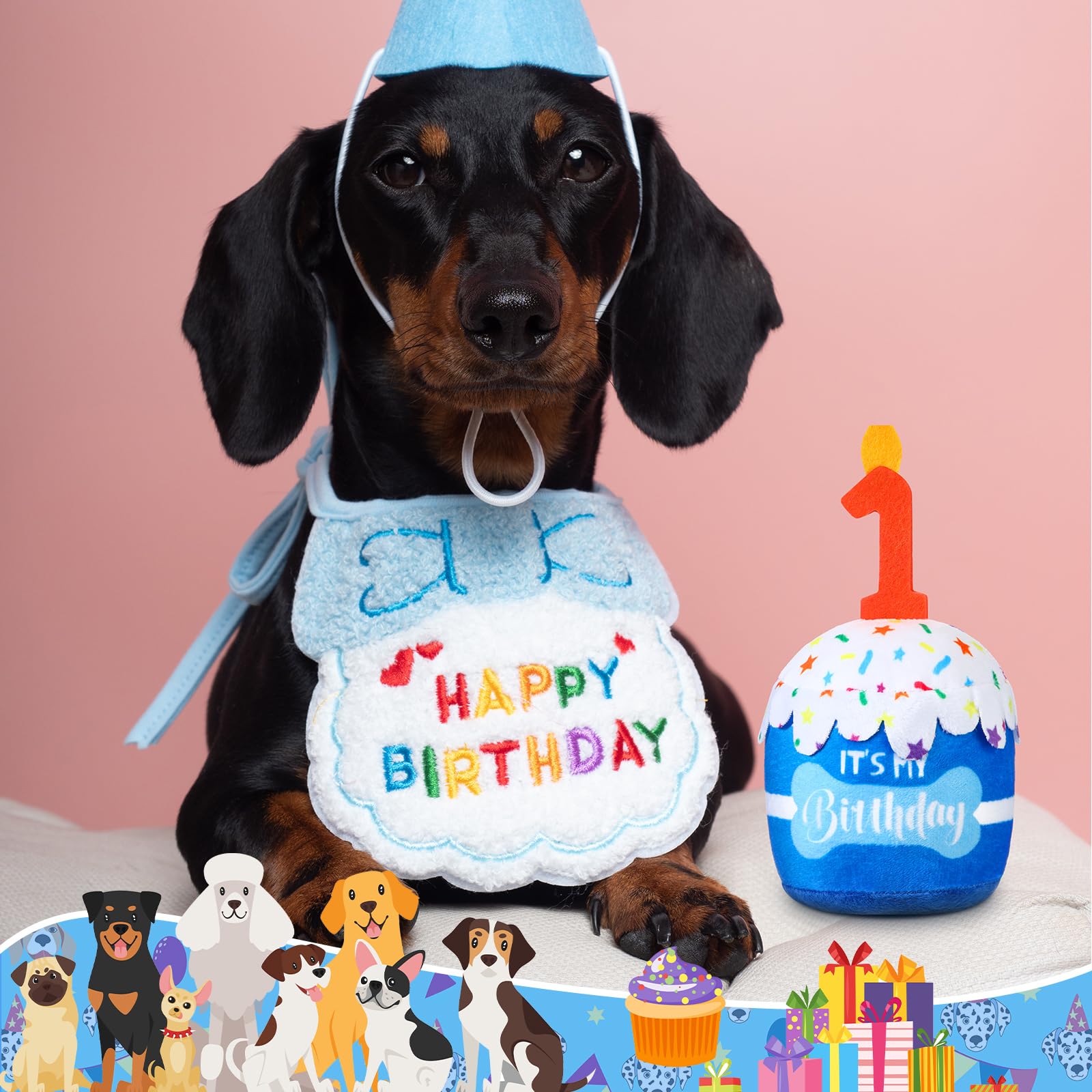 Dansydaisy Dog 1St Birthday Cake Toy Accessories For Girl Boy Gifts, Blue Squeaky Plush Toy For Dog Birthday Party Decor Favor F