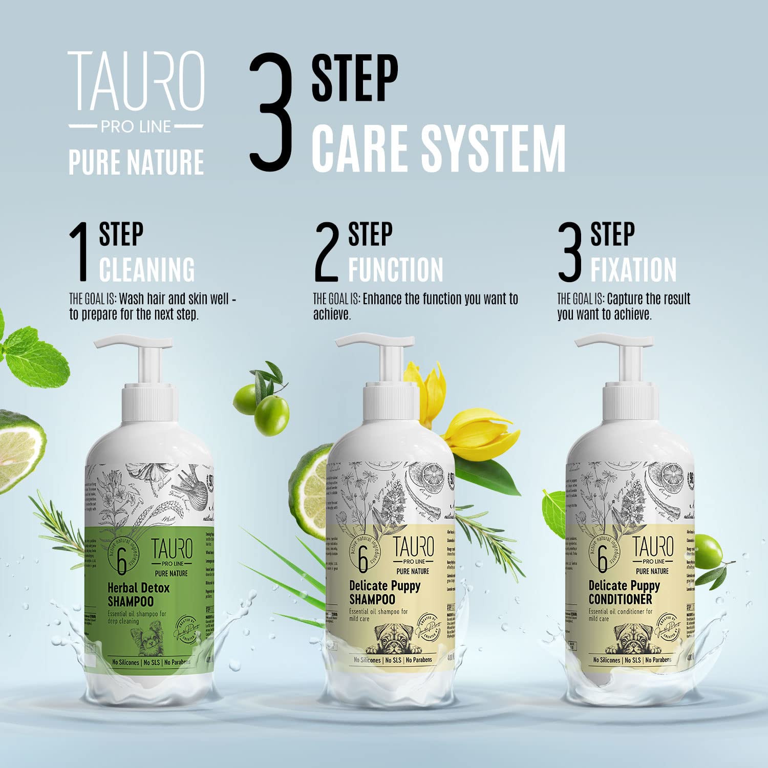 Tauro Pro Line Pure Nature Herbal Detox Deep Cleansing Gentle Formula Pet Shampoo Healthy Skin & Coat Care Grooming For Dogs And