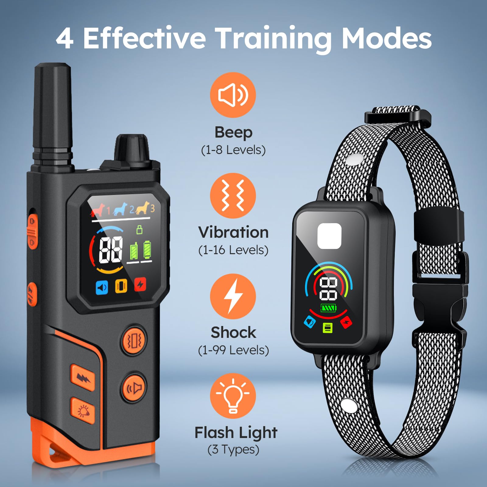 Dog Shock Collar 4000Ft With Light For Night Walks, Dog Training Collar With Remote Control, E Collar With Adjustable Pitch Beep