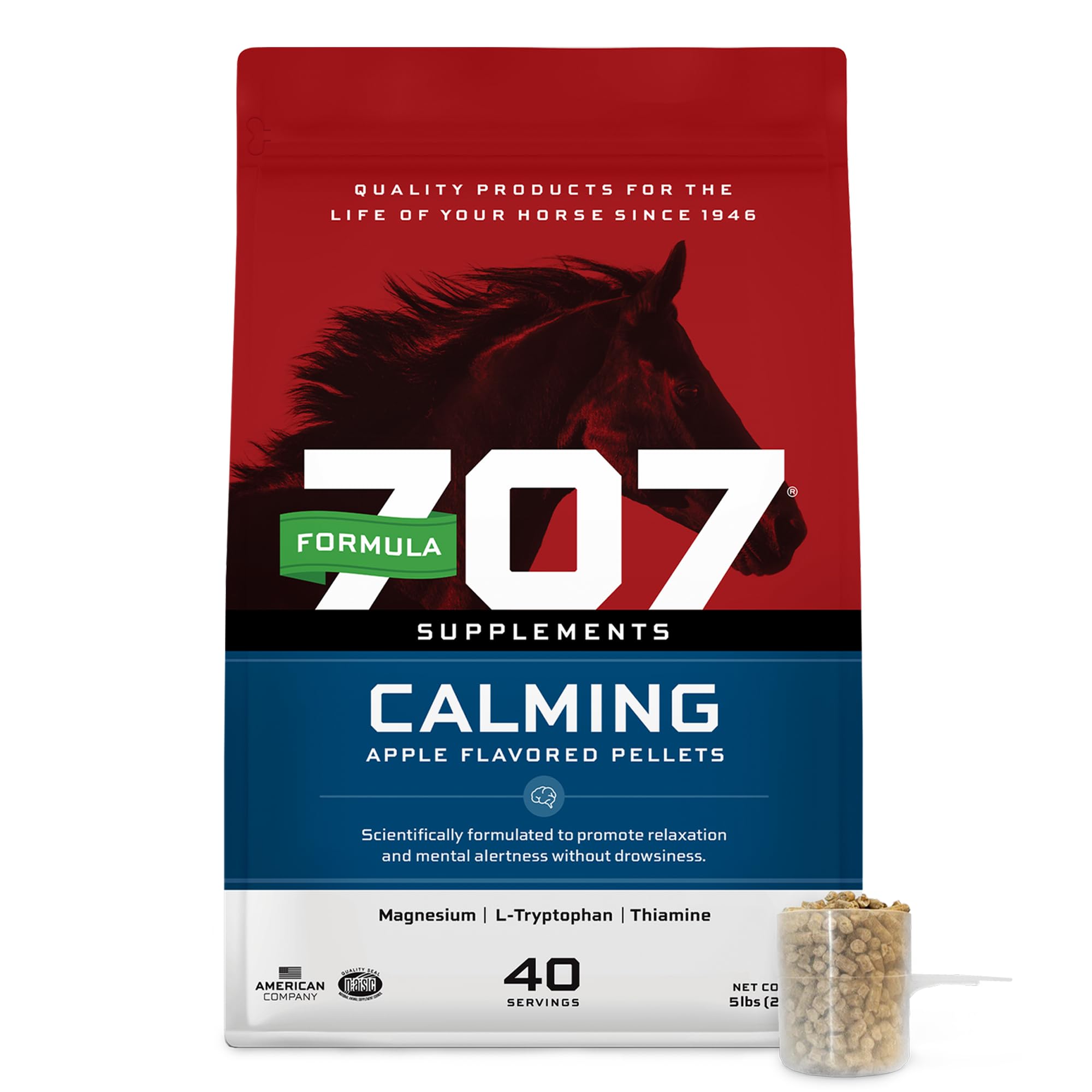 Formula 707 Calming Equine Supplement 5LB Bag - Anxiety Relief and Enhanced Focus for Horses - L-Tryptophan, Thiamine & Magnesiu