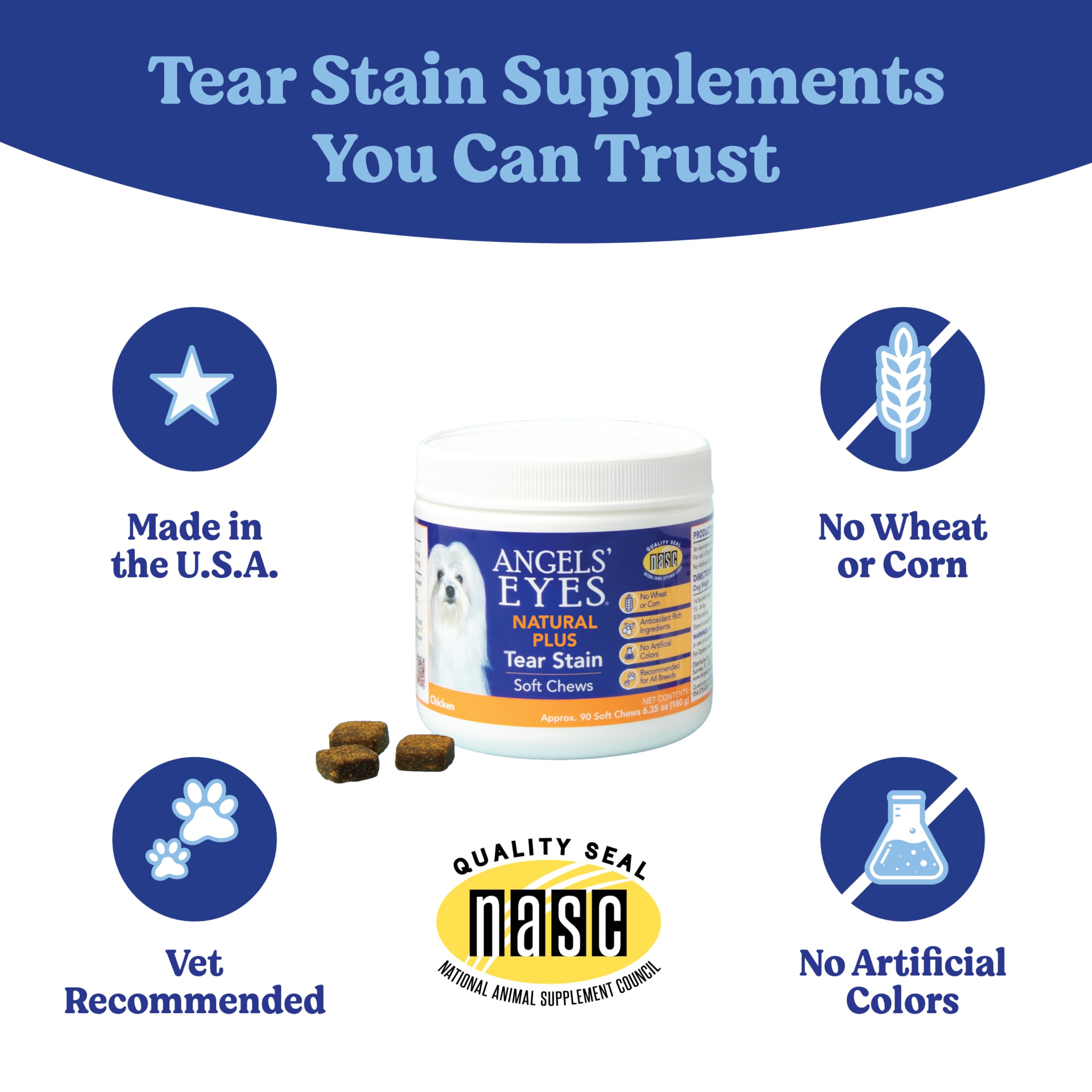 ANGELS  EYES Natural Tear Stain Prevention Soft Chews for Dogs | Chicken Flavor| For All Breeds | No Wheat No Corn | Daily Supp