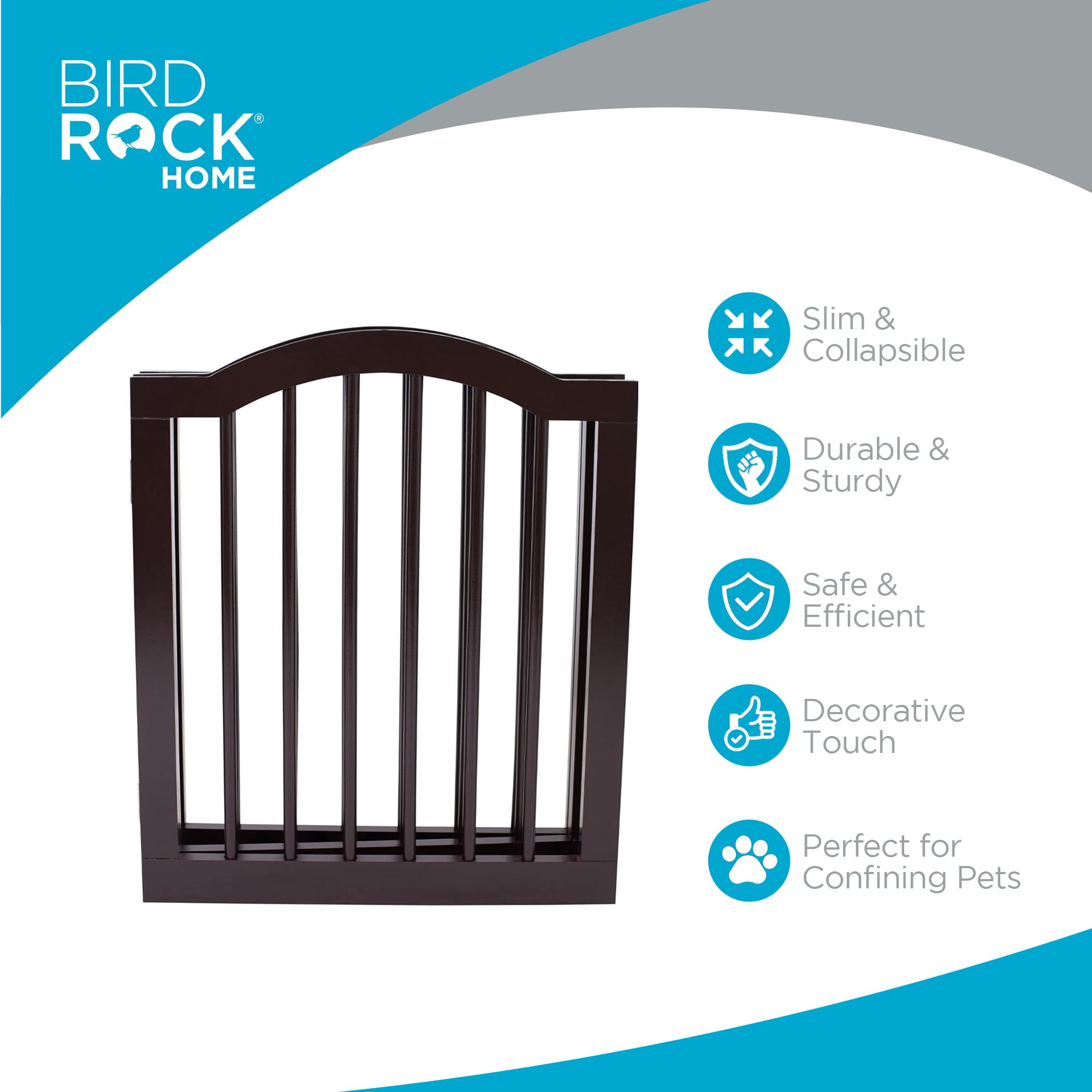 Internet'S Best Arched Top Dog Gate | 4 Panel, 24' H Wooden Pet Barrier For Dogs Or Cats | Freestanding Folding Room Divider For Doorways, Hallways, Stairs, And Porch | Portable, Extra Wide | Espresso
